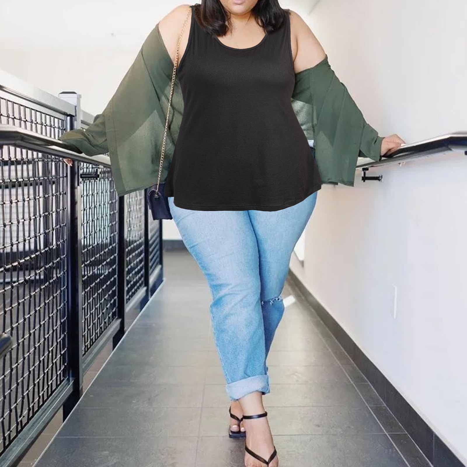 Plus Size Tank Tops for Women Summer Sleeveless T-Shirts Loose-Black - Image 5