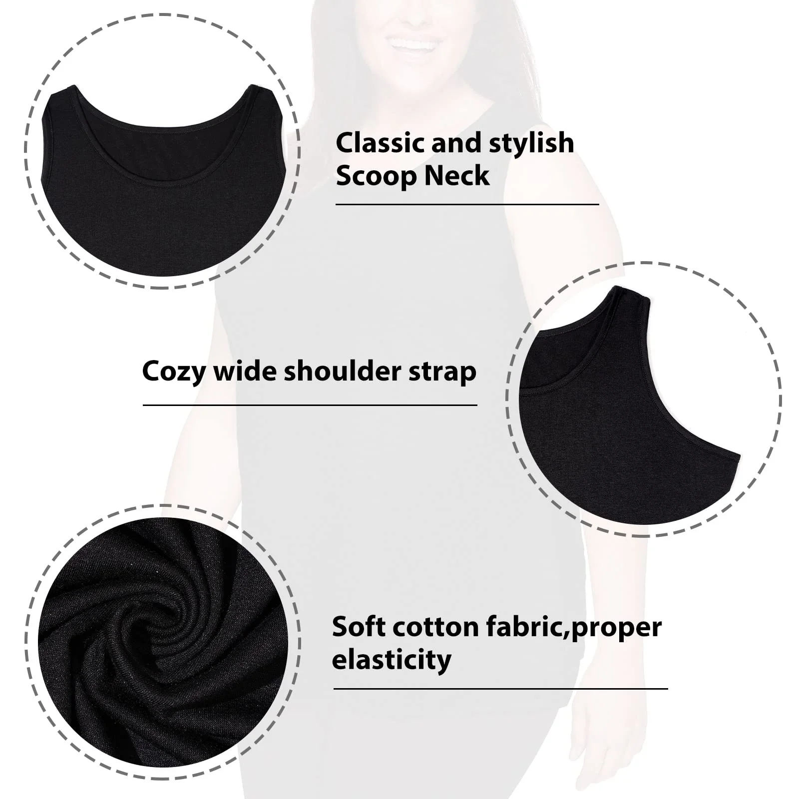 Plus Size Tank Tops for Women Summer Sleeveless T-Shirts Loose-Black - Image 6