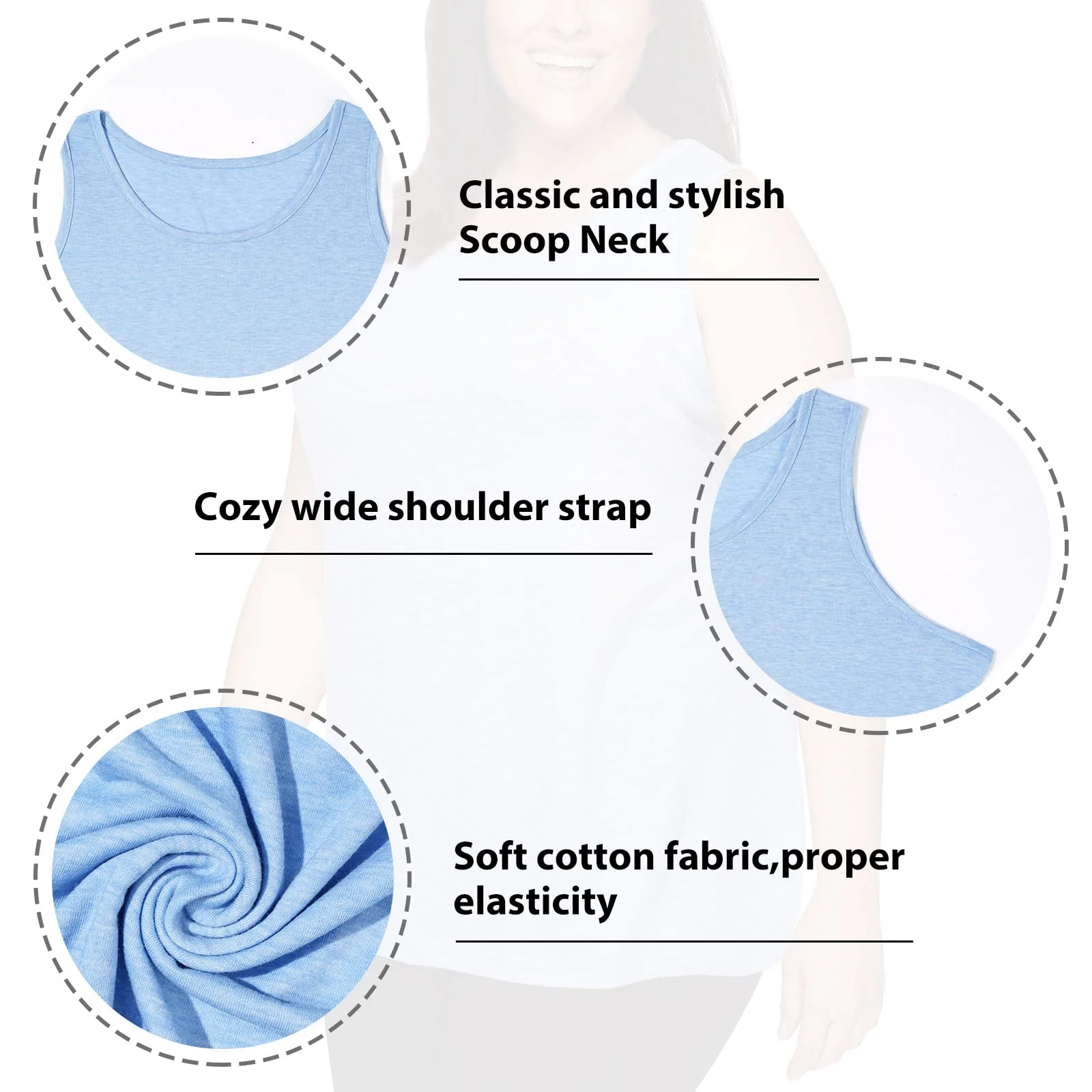 Plus Size Tank Tops for Women Summer Sleeveless T-Shirts Loose-Blue - Image 6