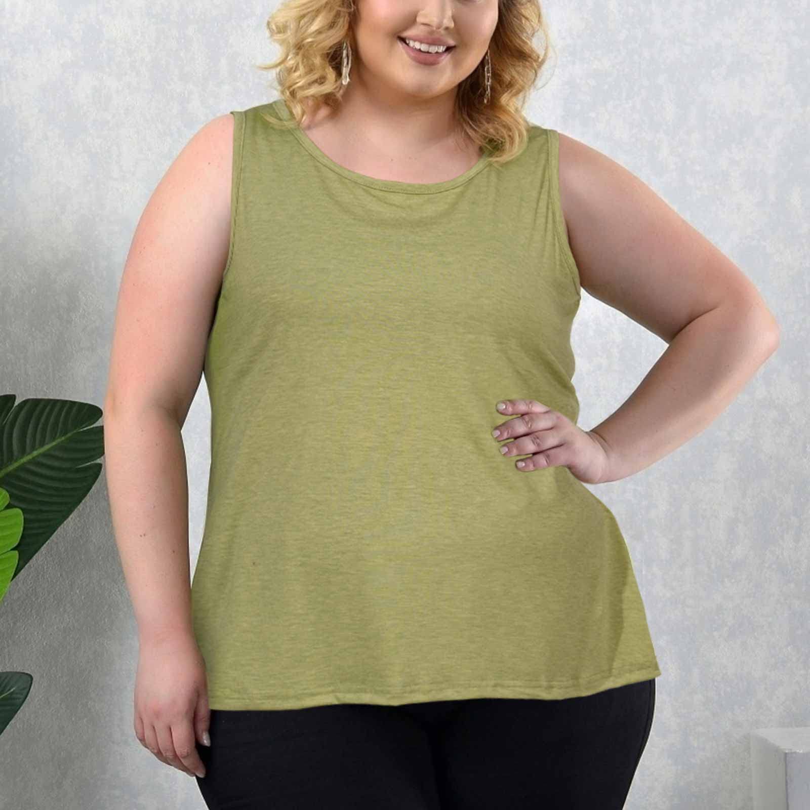 Plus Size Tank Tops for Women Summer Sleeveless T-Shirts Loose-Green - Image 3