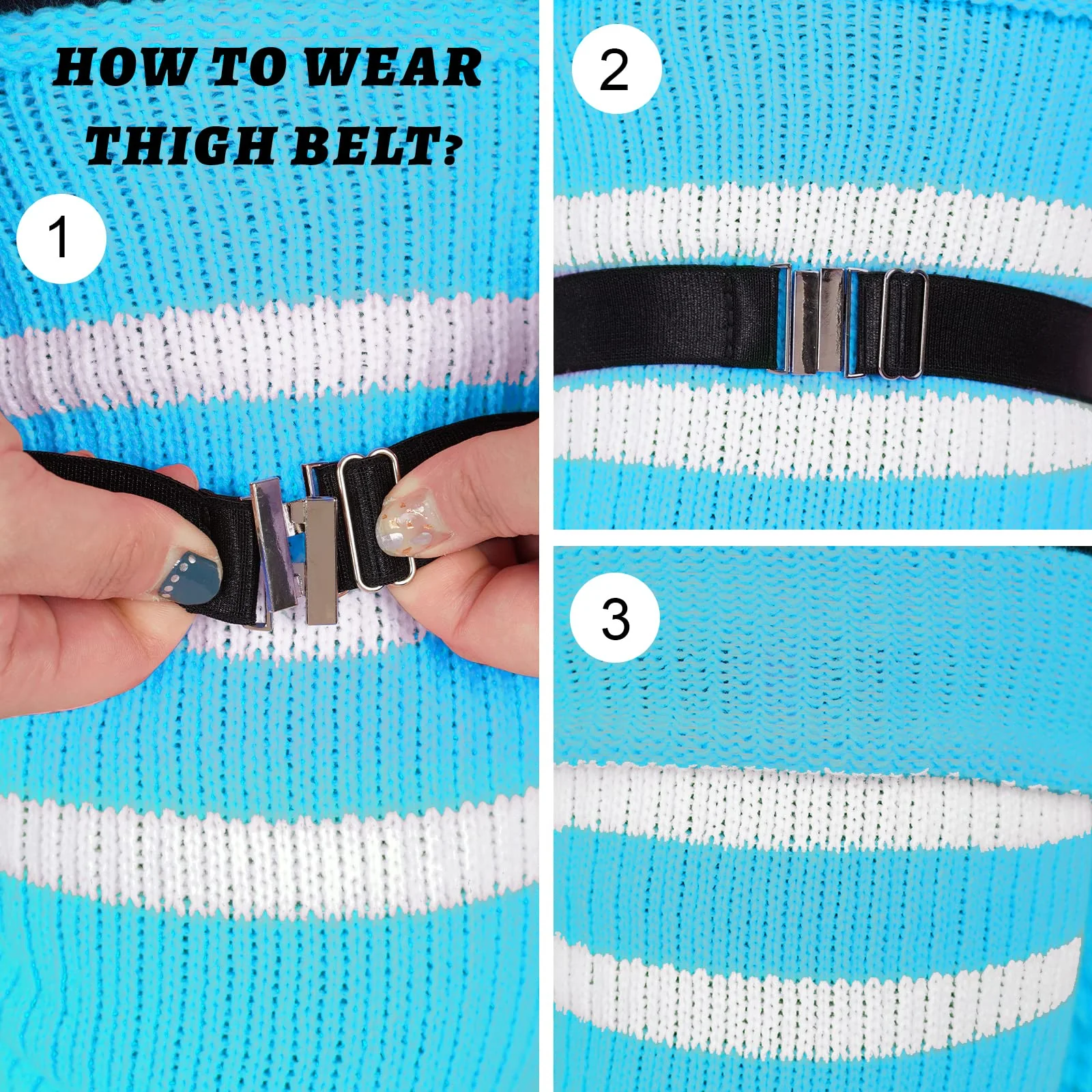 Plus Size Thigh High Socks Striped- Blue & White - Image 4