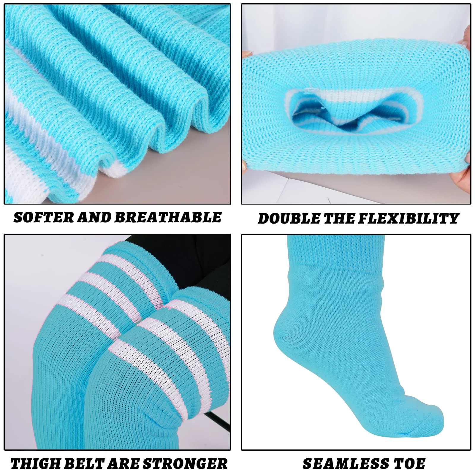 Plus Size Thigh High Socks Striped- Blue & White - Image 5