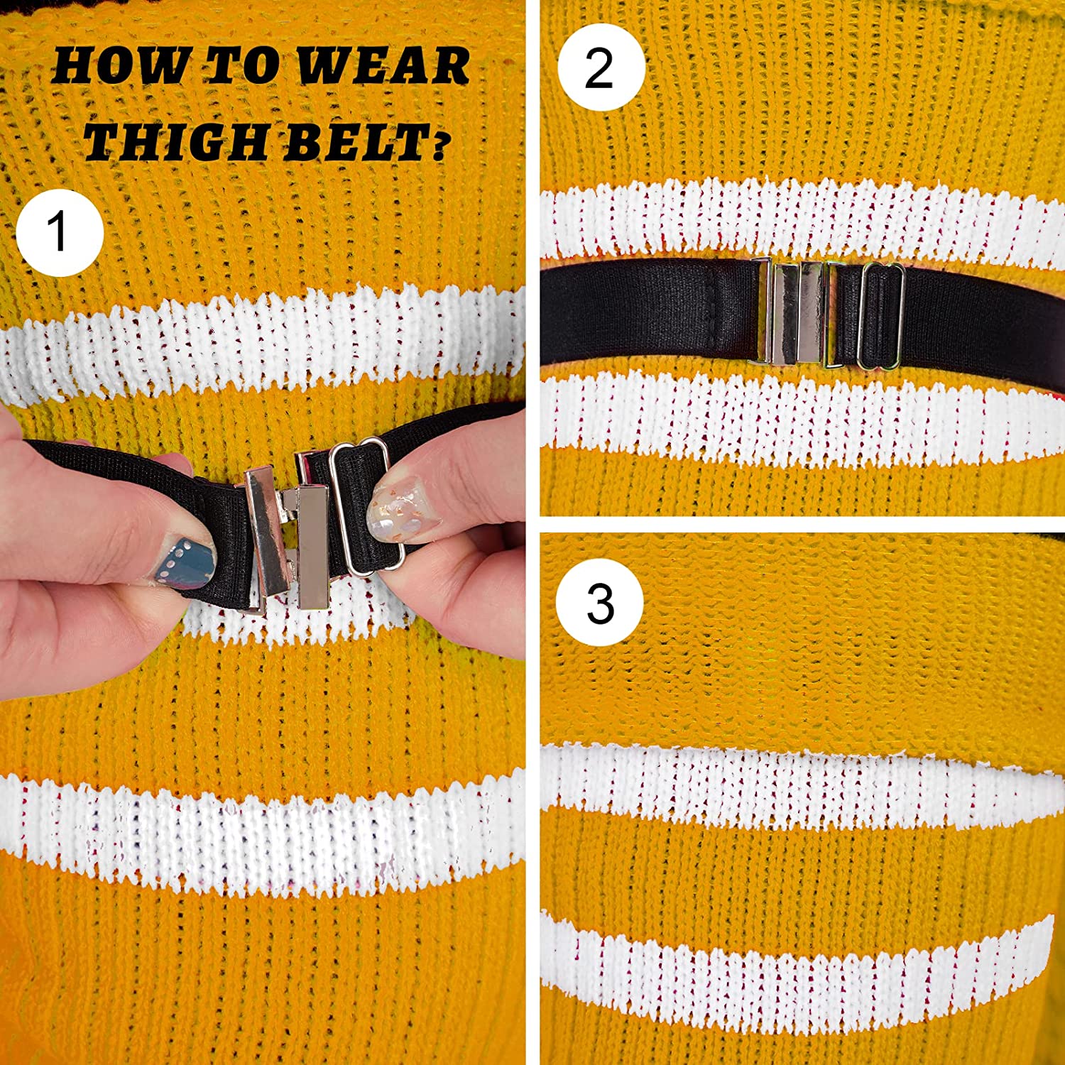 Plus Size Thigh High Socks Striped- Bright Ginger Yellow & White - Image 5