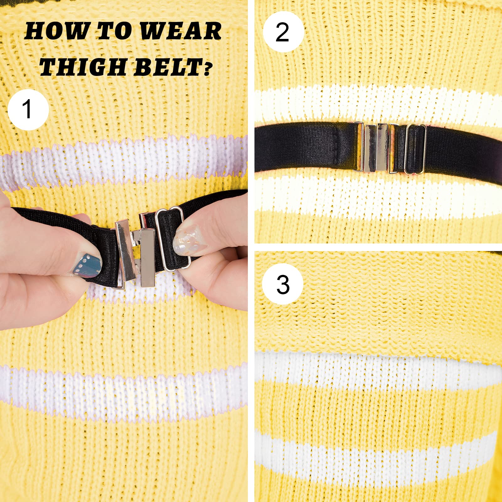 Plus Size Thigh High Socks Striped- Cream Yellow & White - Image 4