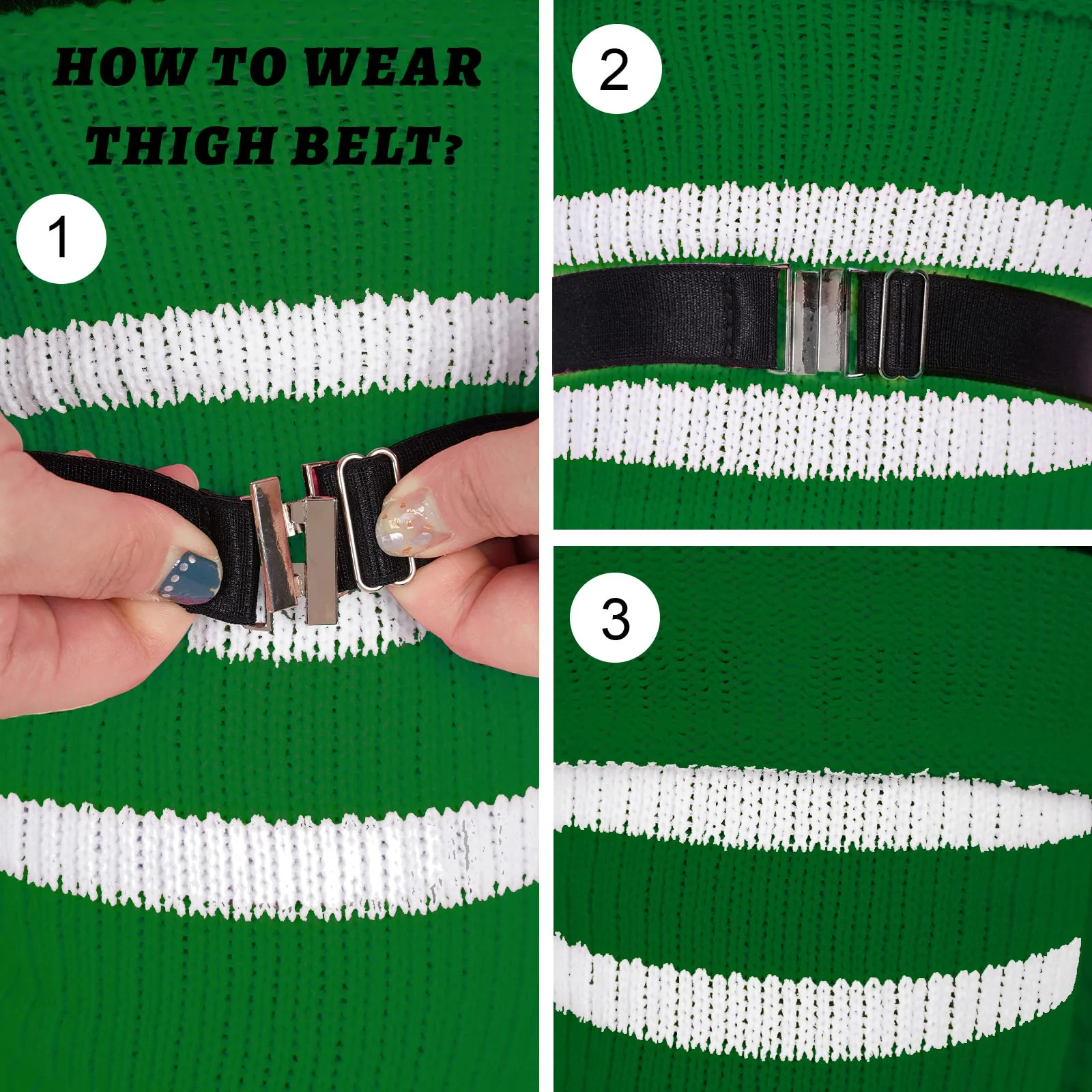 Plus Size Thigh High Socks Striped- Light Emerald & White - Image 3