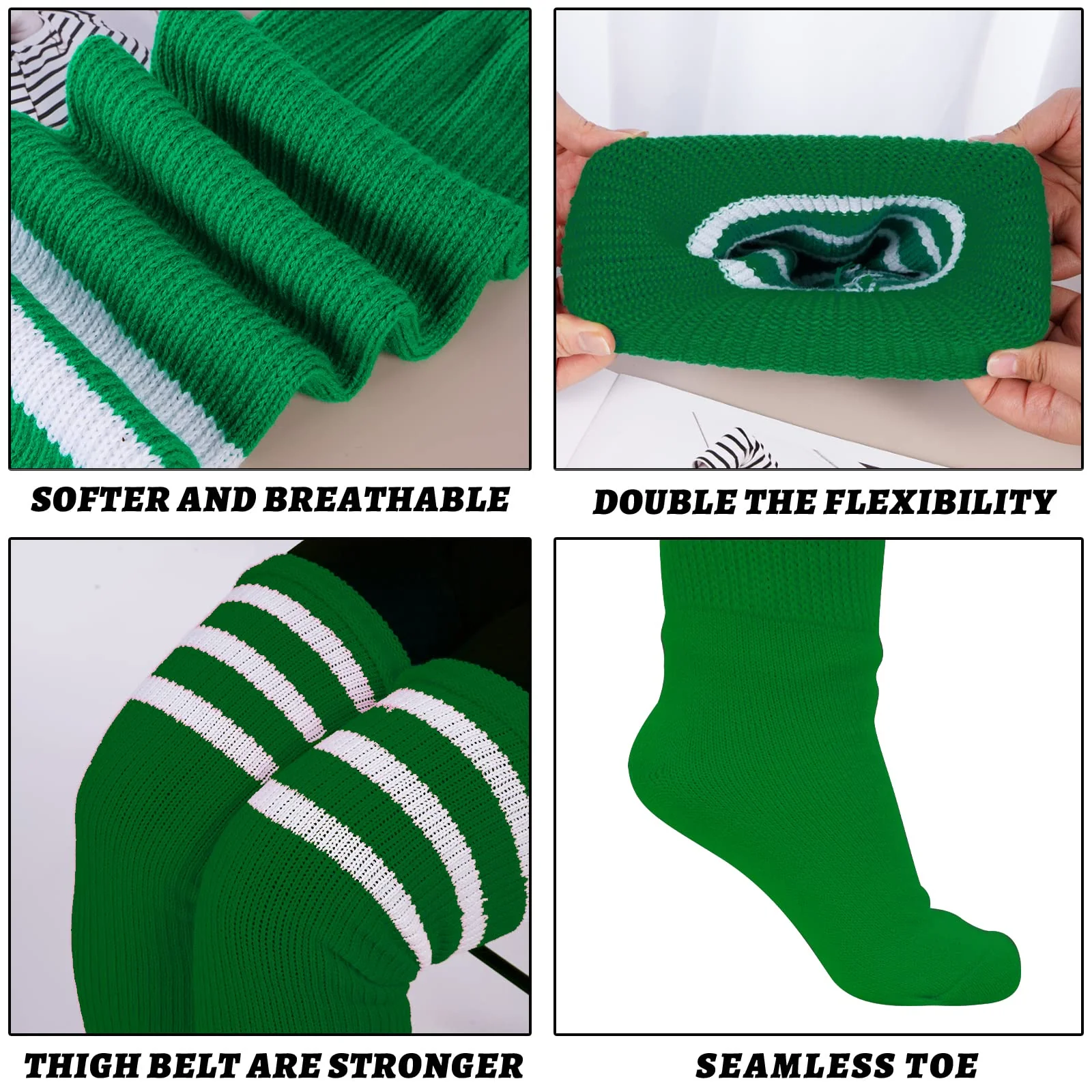 Plus Size Thigh High Socks Striped- Light Emerald & White - Image 4