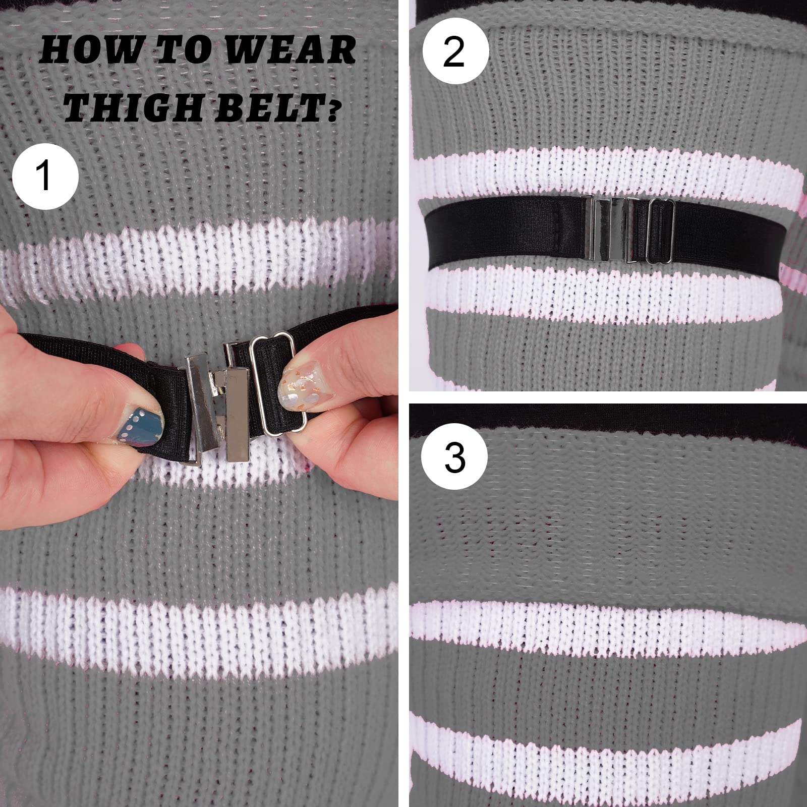 Plus Size Thigh High Socks Striped- Limestone Grey & White - Image 4