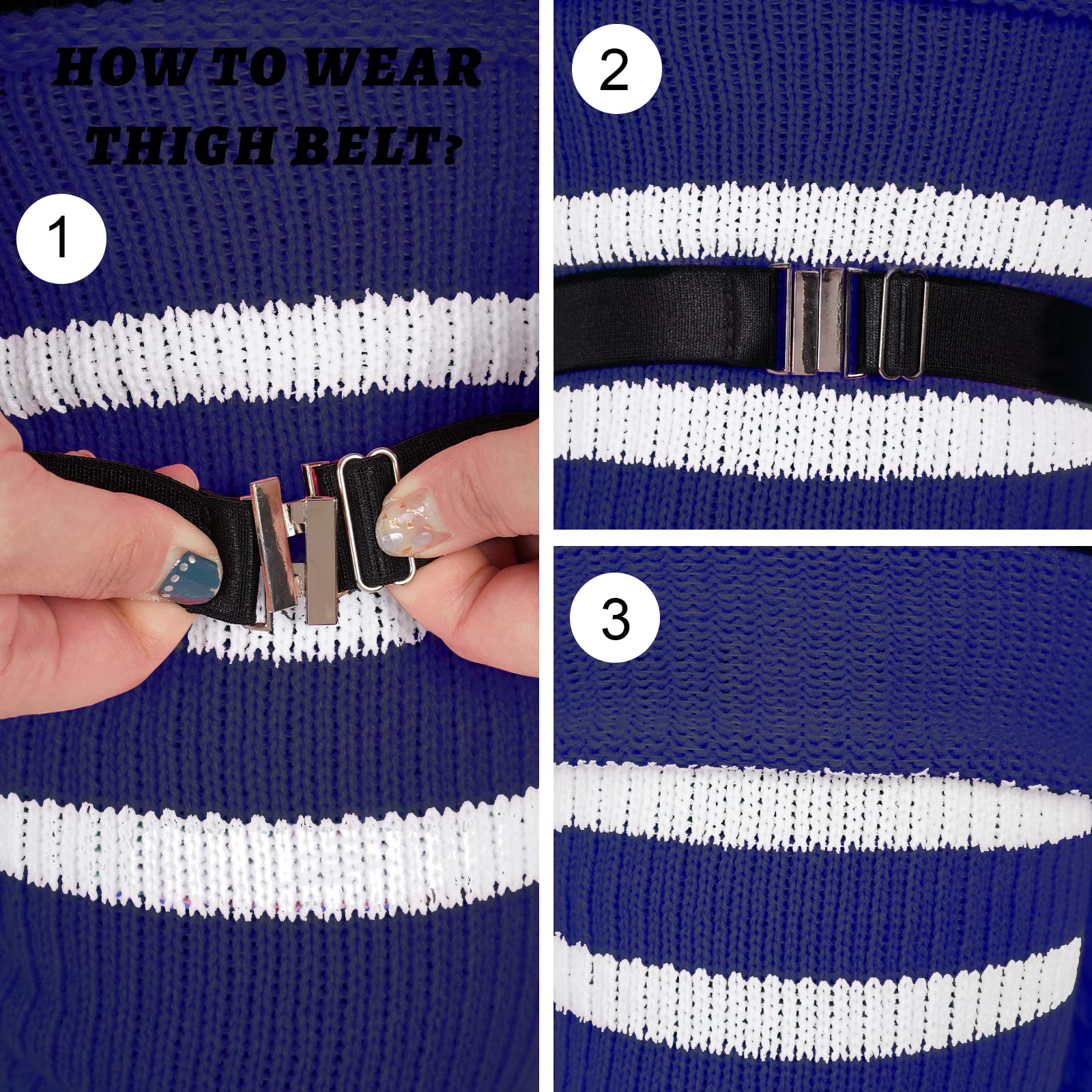 Plus Size Thigh High Socks Striped- Navy & White - Image 3