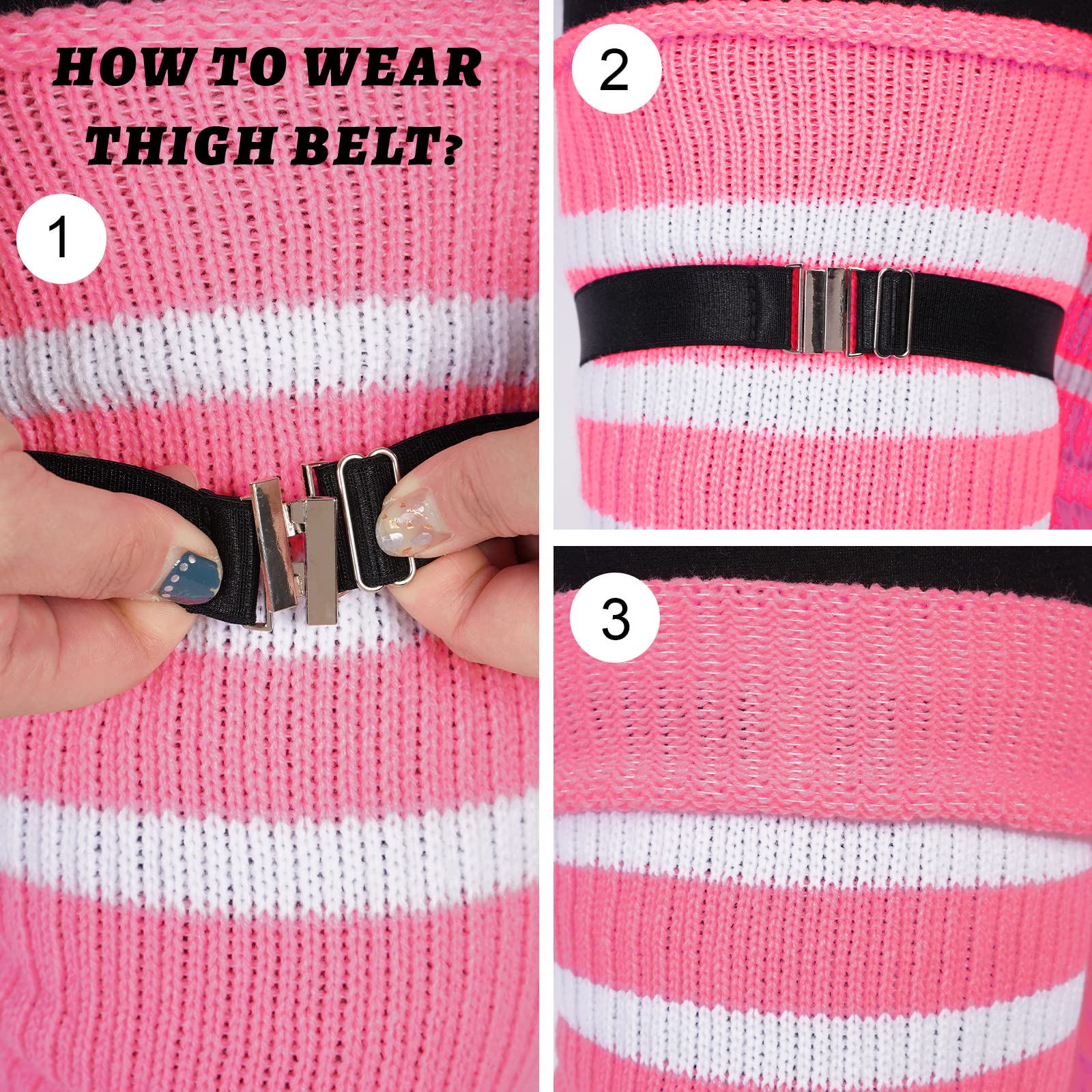 Plus Size Thigh High Socks Striped- Pink & White - Image 4