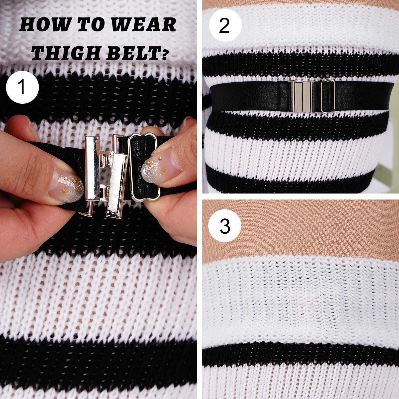 Plus Size Thigh High Socks Striped- White & Black - Image 3