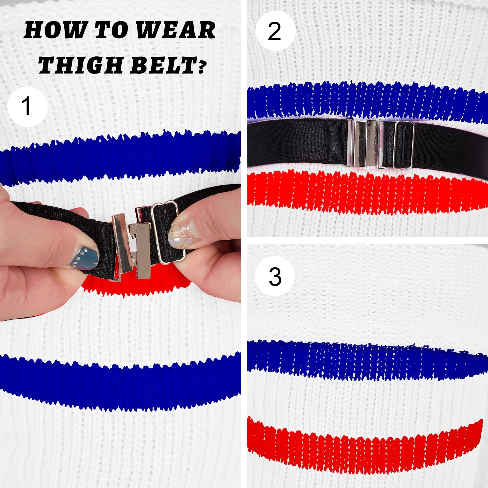 Plus Size Thigh High Socks Striped- White & Blue & Red - Image 3