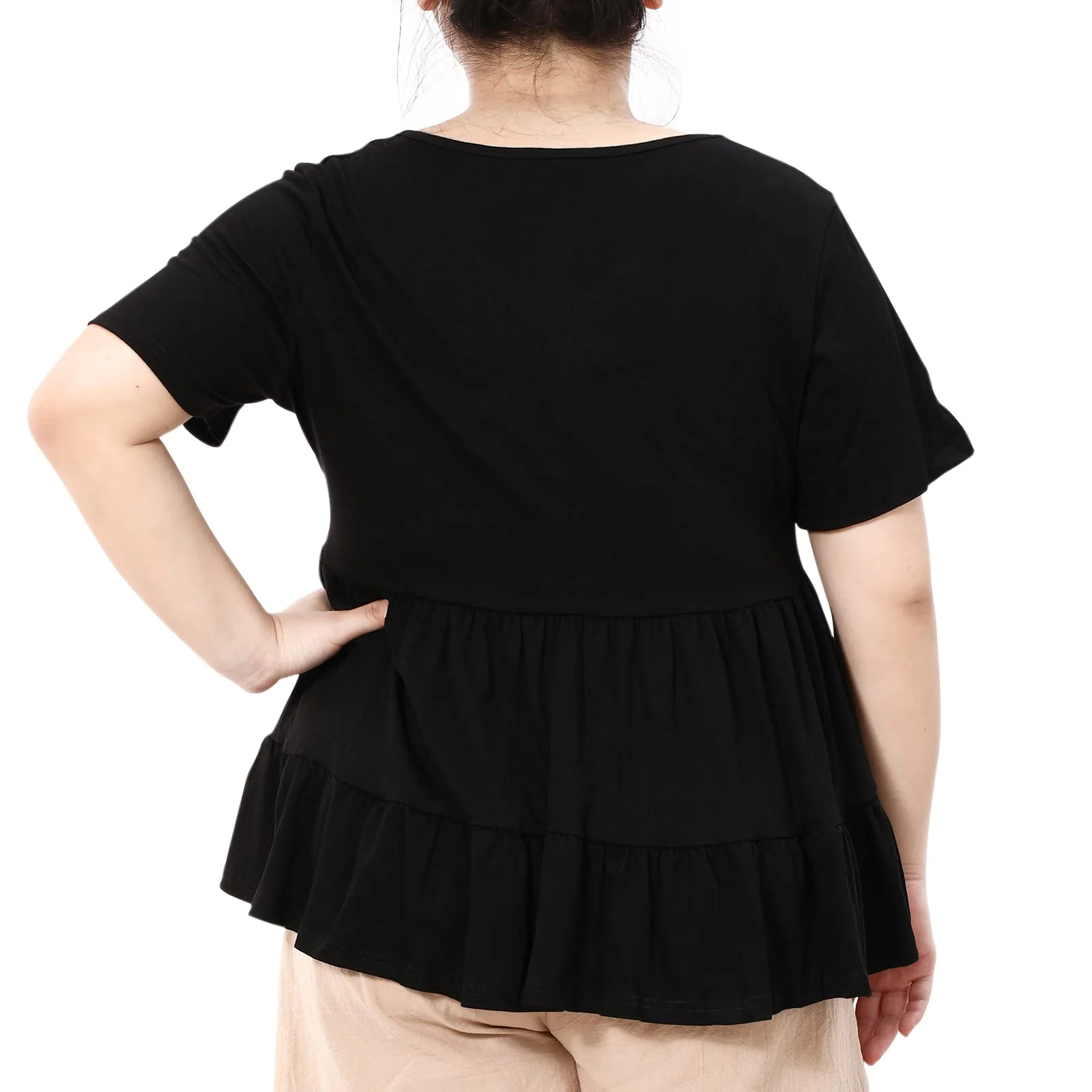 Plus Size Tops V-Neck Shirts Summer Tunic Solid XL-5X-Black - Image 4