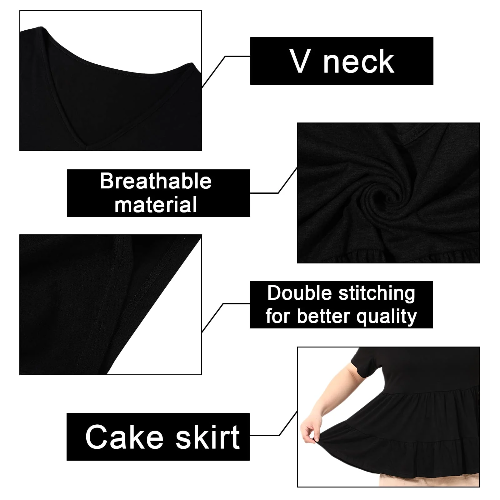 Plus Size Tops V-Neck Shirts Summer Tunic Solid XL-5X-Black - Image 7