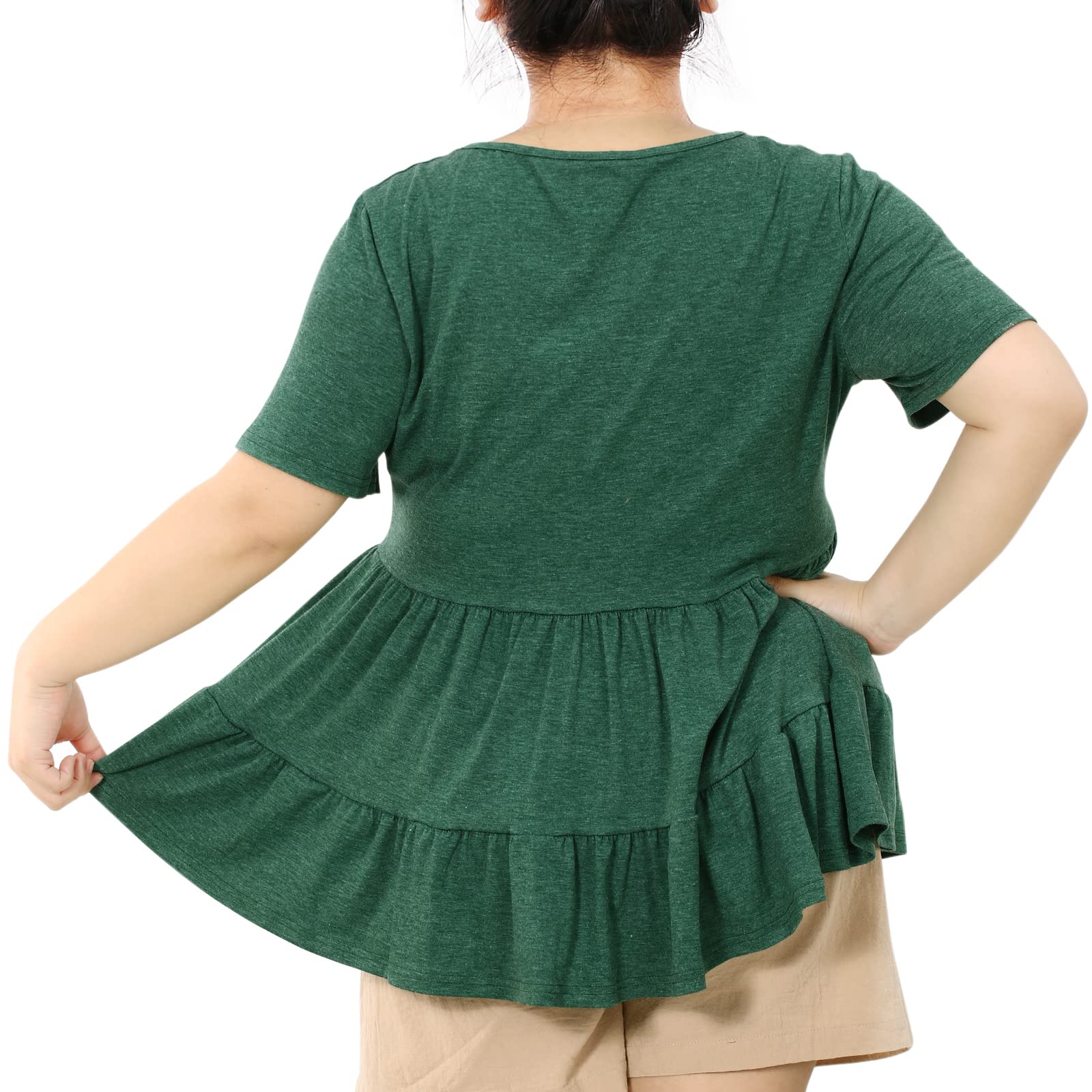 Plus Size Tops V-Neck Shirts Summer Tunic Solid XL-5X-Green - Image 4