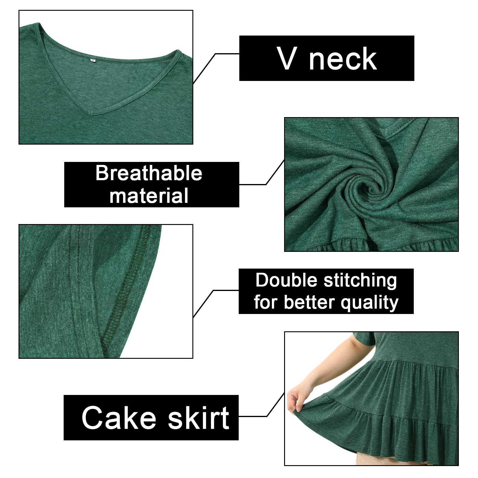 Plus Size Tops V-Neck Shirts Summer Tunic Solid XL-5X-Green - Image 7