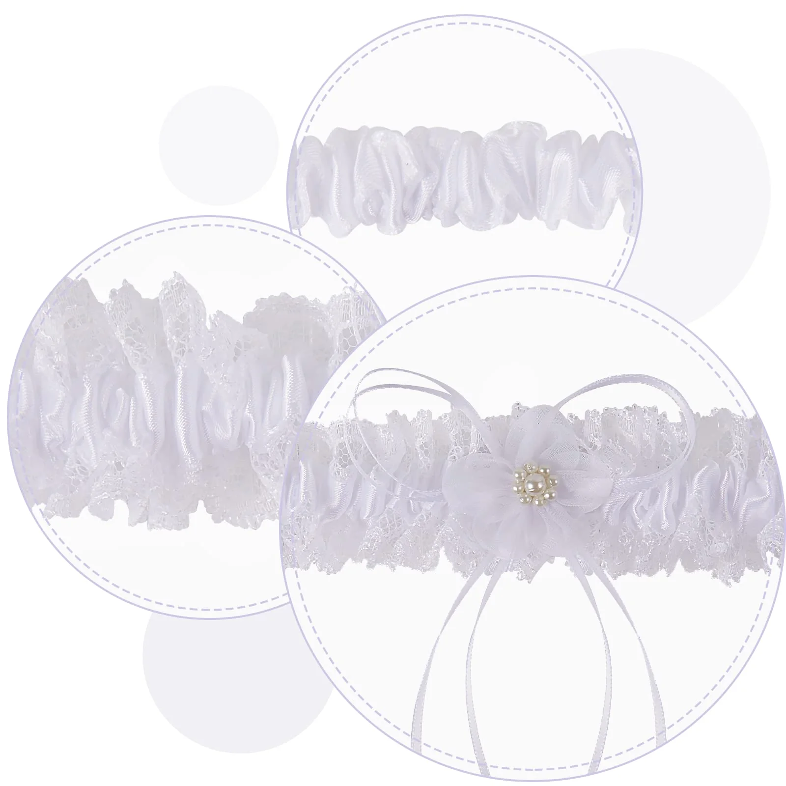 Plus Size Wedding Garters with Elastic Band-White - Image 4