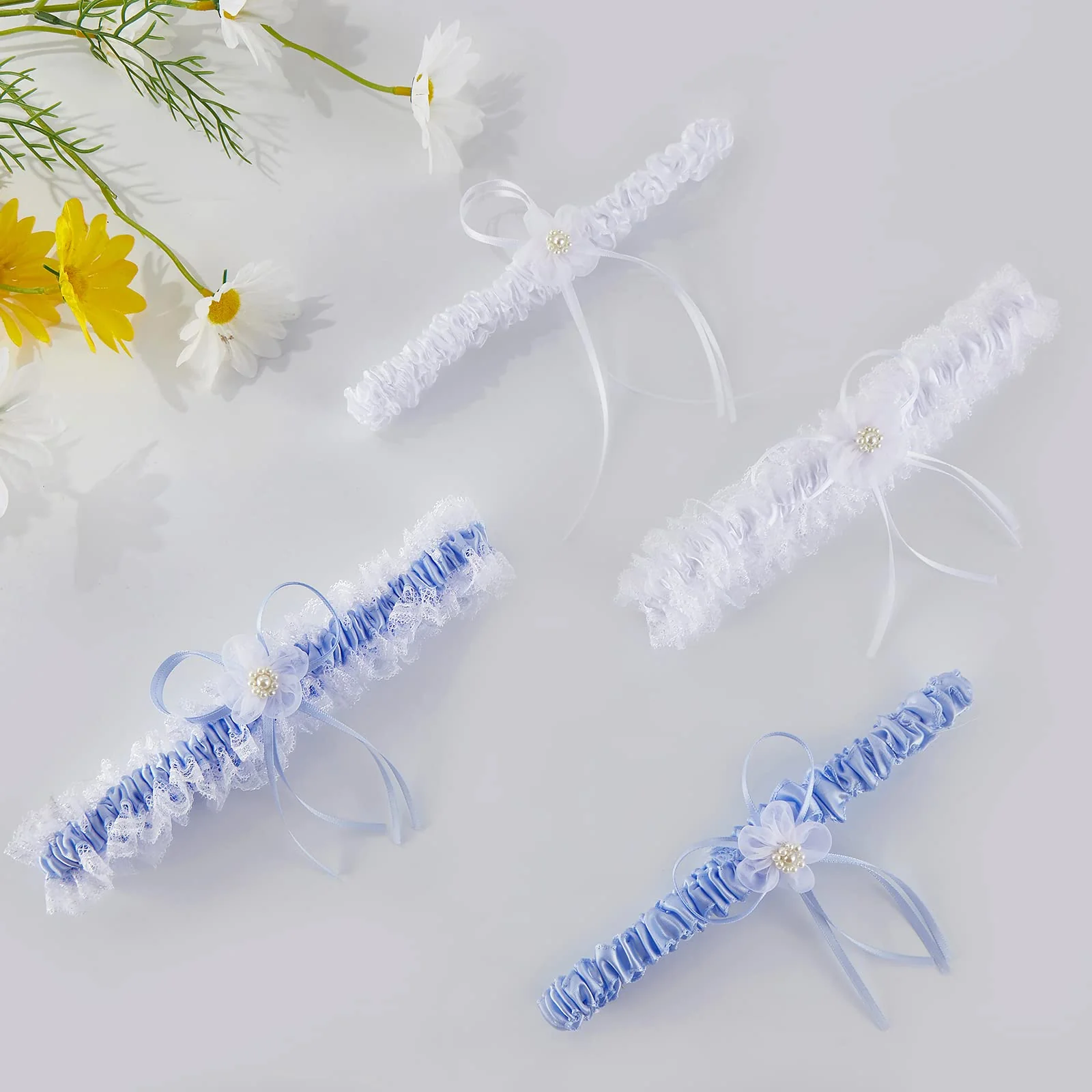 Plus Size Wedding Garters with Elastic Band-White - Image 6