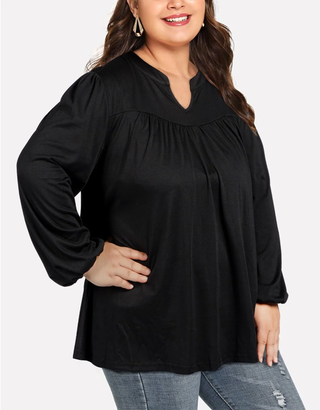 Plus Size Women's Casual Blouses - Black - Image 3