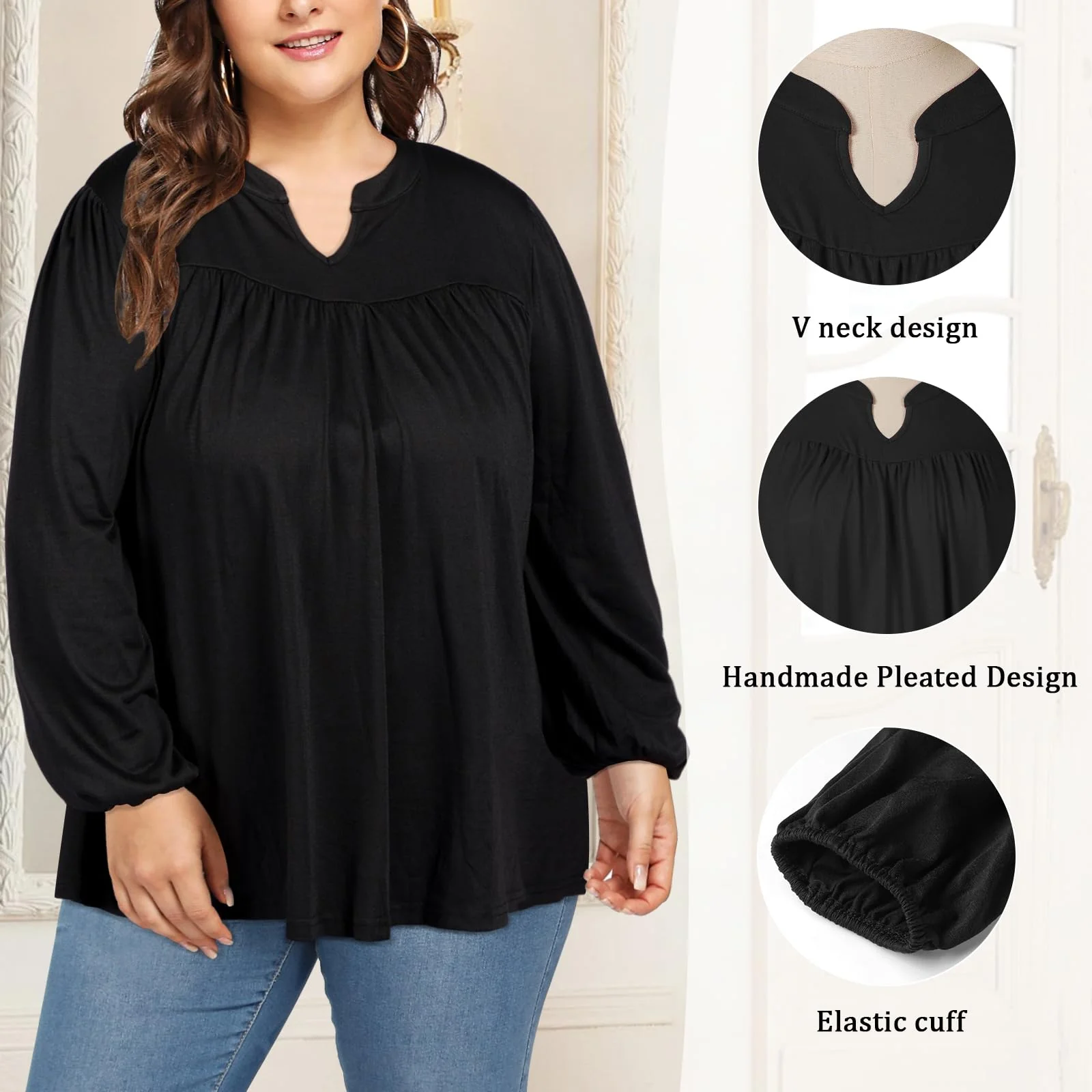 Plus Size Women's Casual Blouses - Black - Image 4