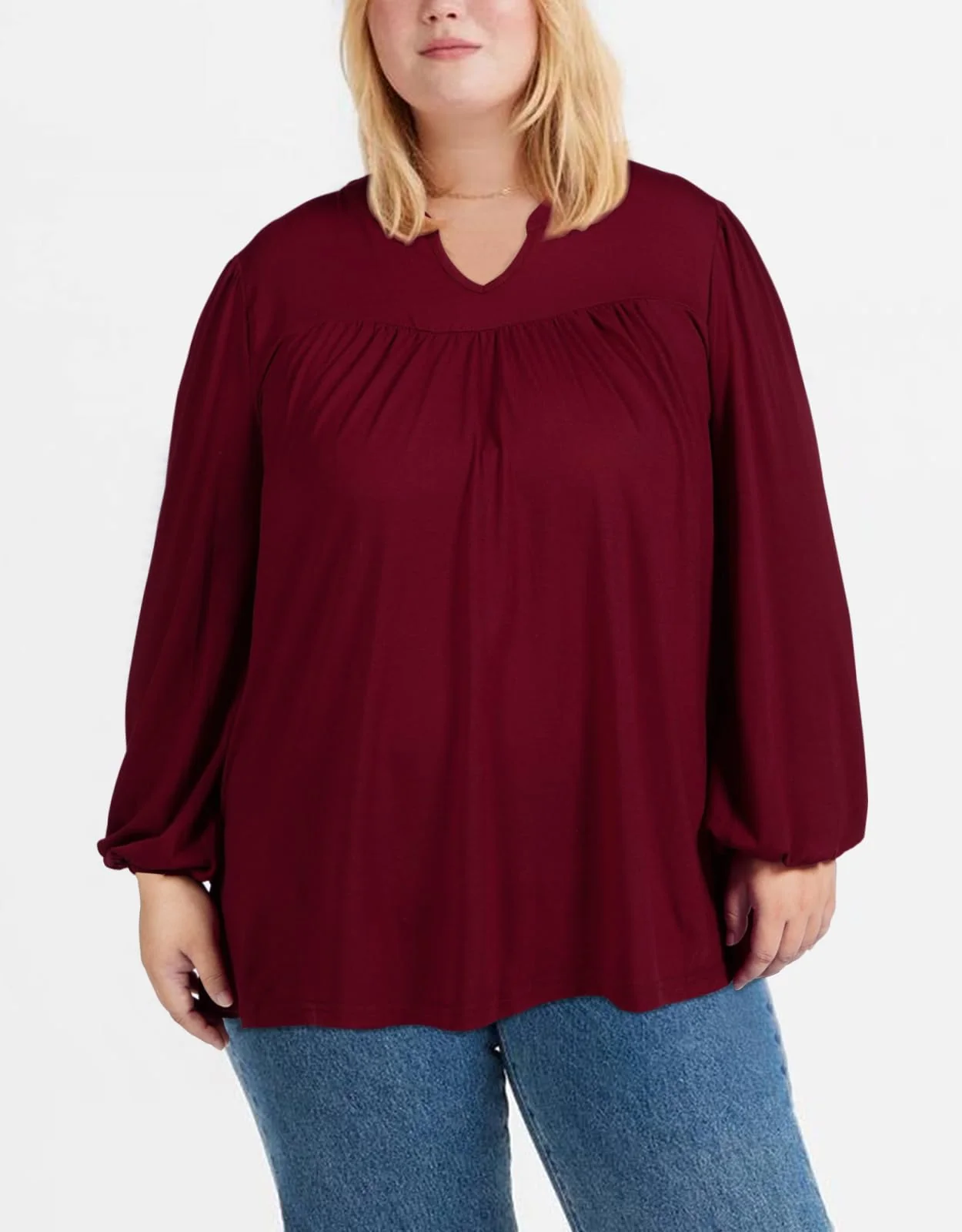 Plus Size Women's Casual Blouses - Wine Red - Image 3