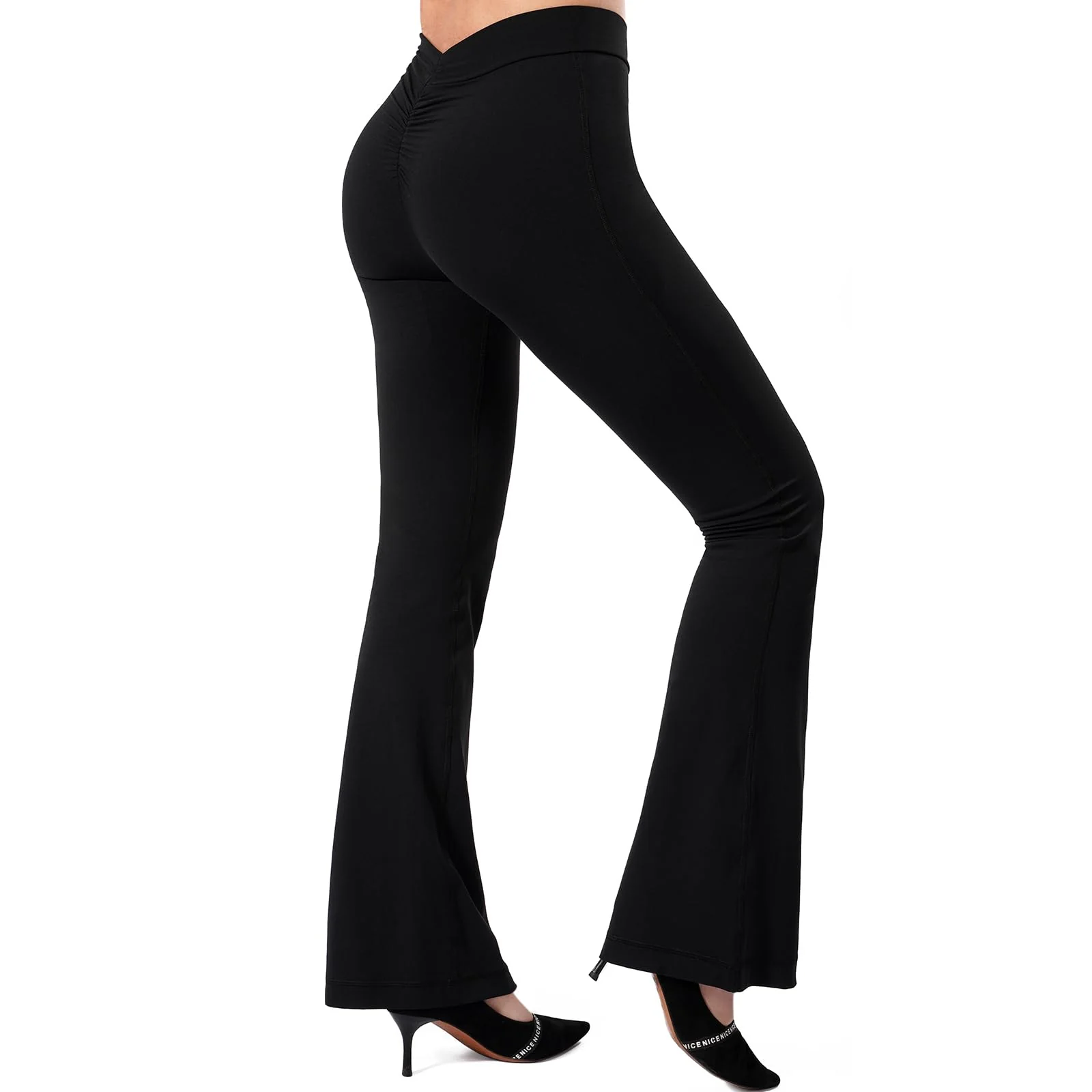 Scrunch V Back Flare Leggings - Black - Image 4