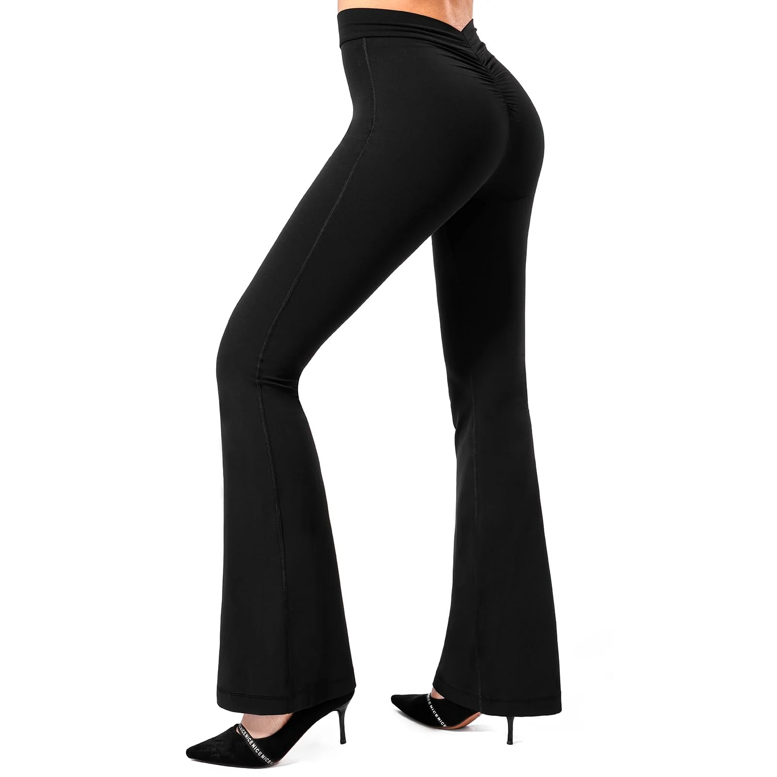 Scrunch V Back Flare Leggings - Black - Image 5