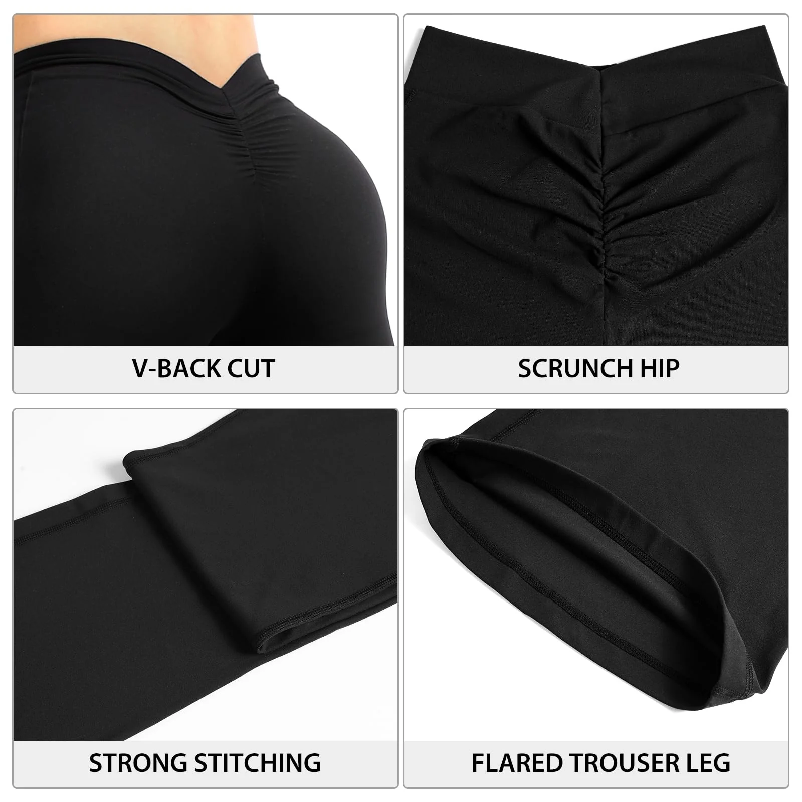 Scrunch V Back Flare Leggings - Black - Image 6