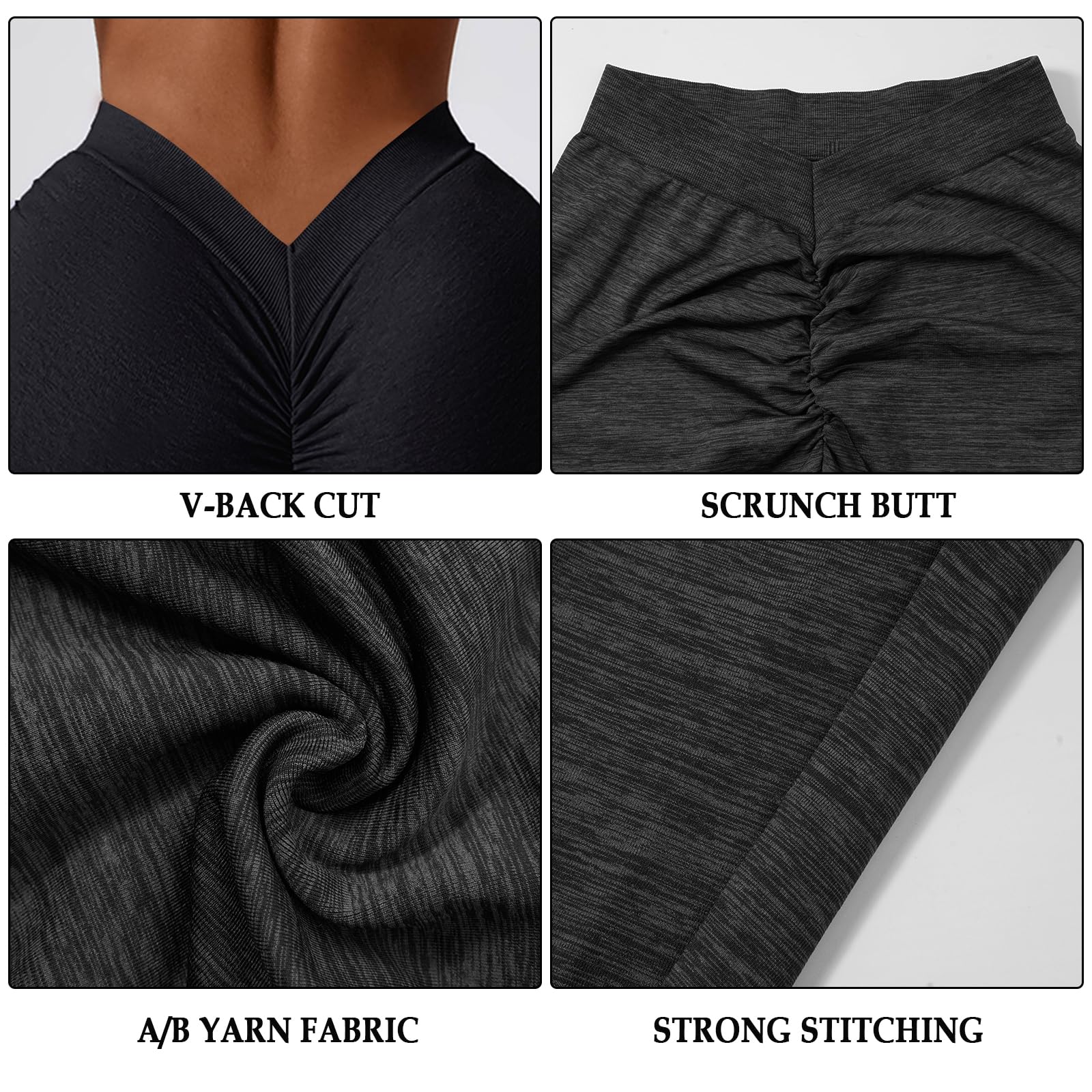 Seamless Scrunch Butt Lifting V Back Leggings - Black - Image 6