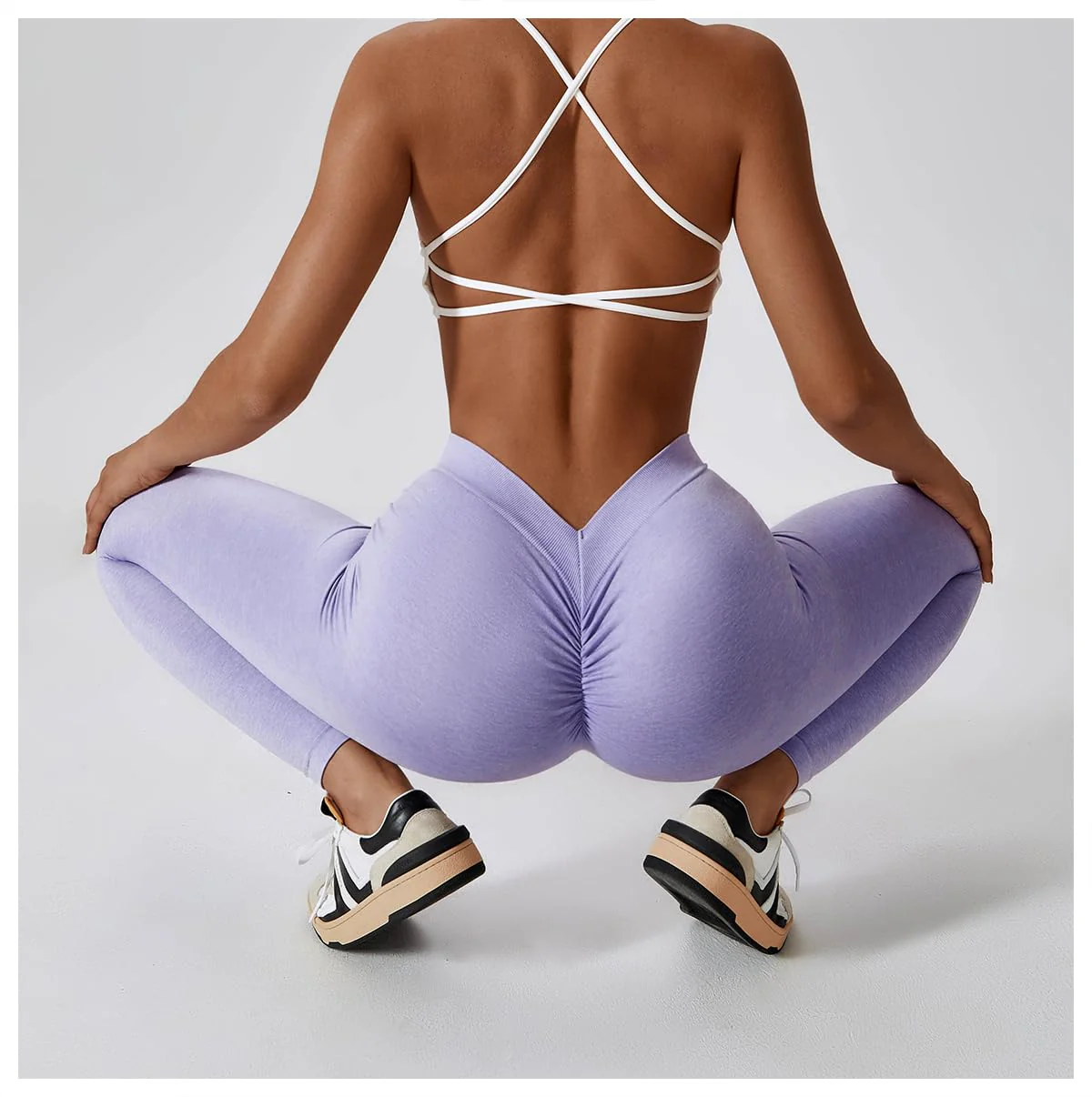 Seamless Scrunch Butt Lifting V Back Leggings - Purple - Image 4