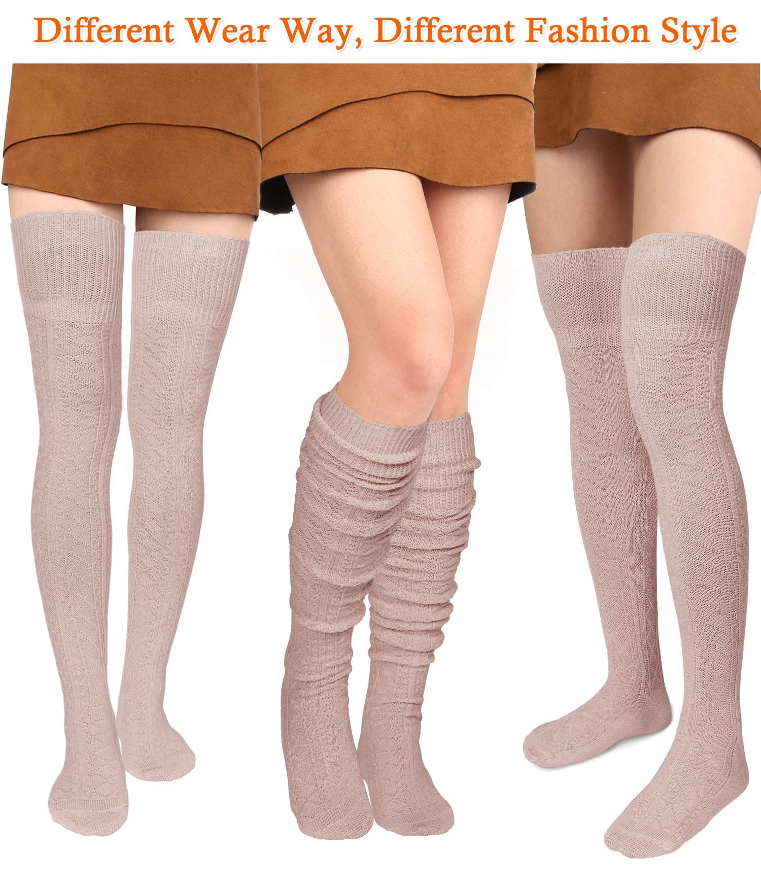 Thigh High Socks Boot Sock Women-Beige - Image 3
