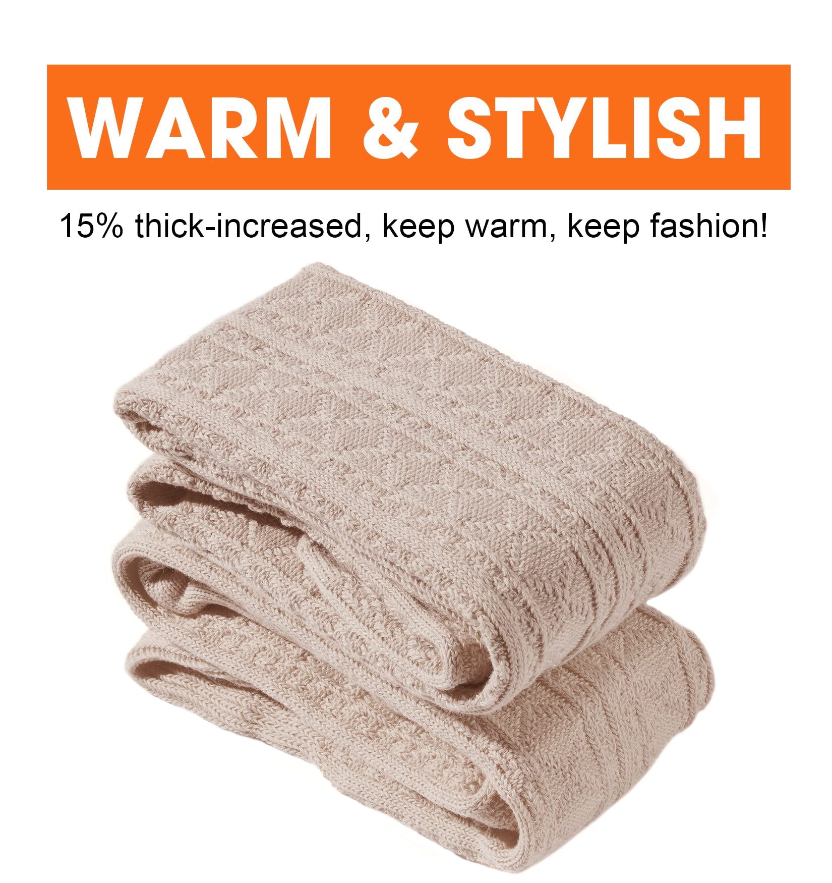 Thigh High Socks Boot Sock Women-Beige - Image 4