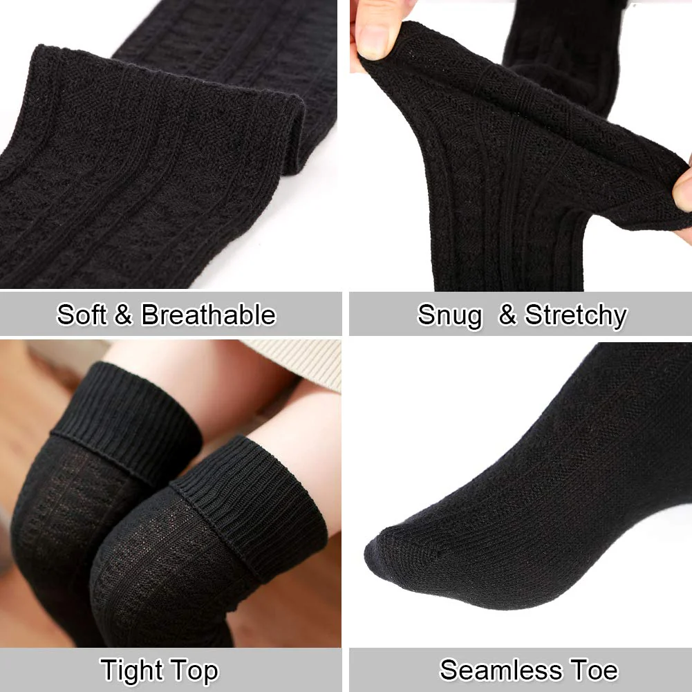 Thigh High Socks Boot Sock Women-Black - Image 3