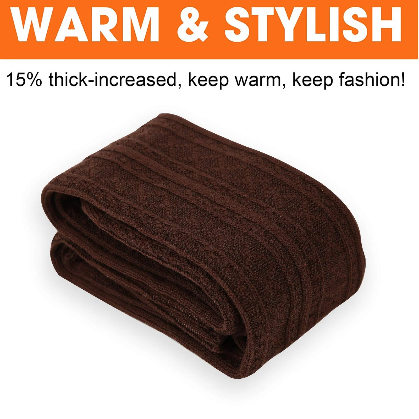 Thigh High Socks Boot Sock Women-Brown - Image 5