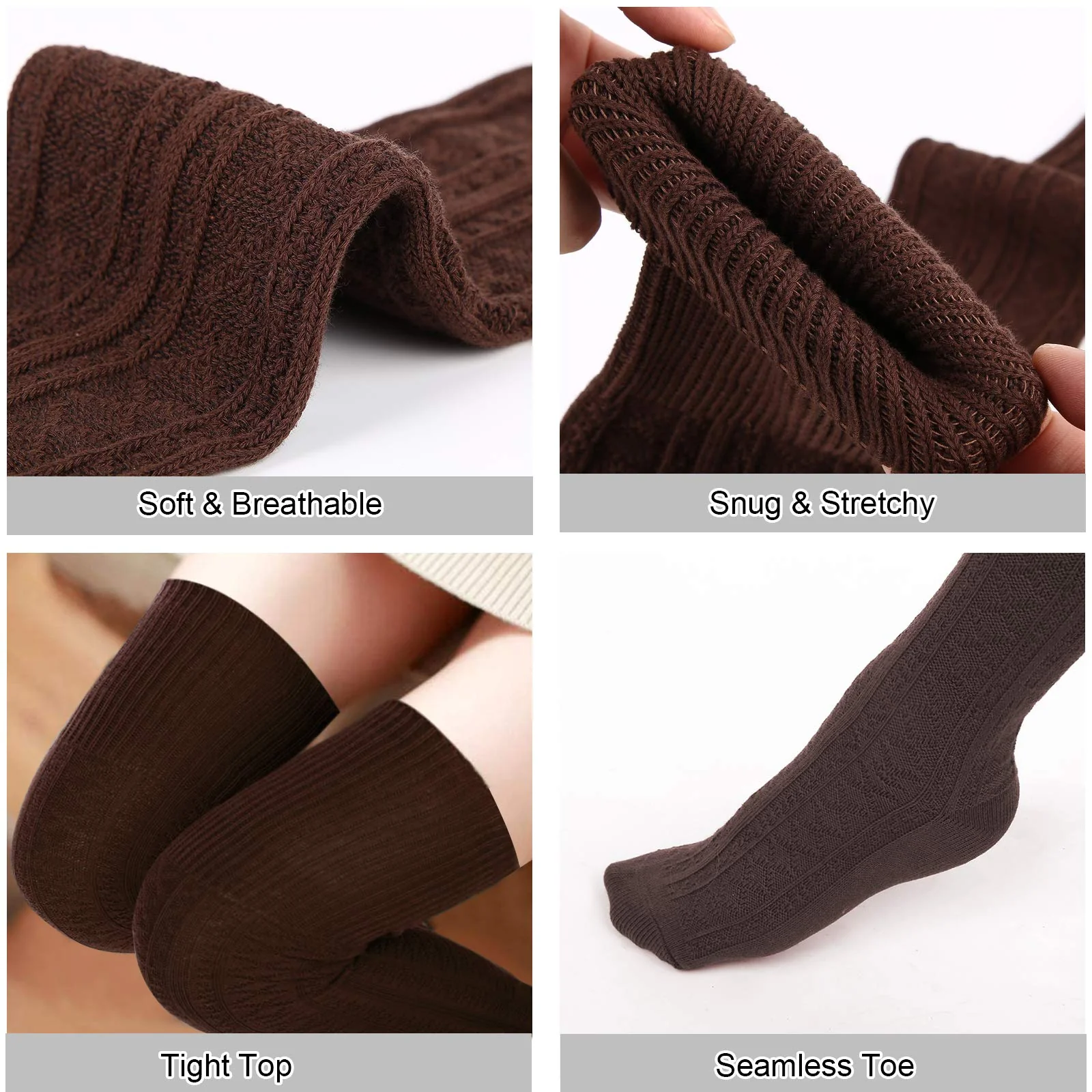 Thigh High Socks Boot Sock Women-Brown - Image 6