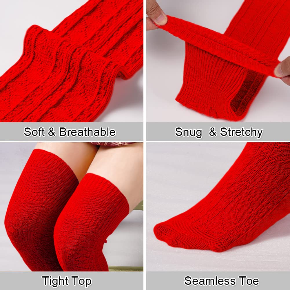 Thigh High Socks Boot Sock Women-Christmas Red - Image 5