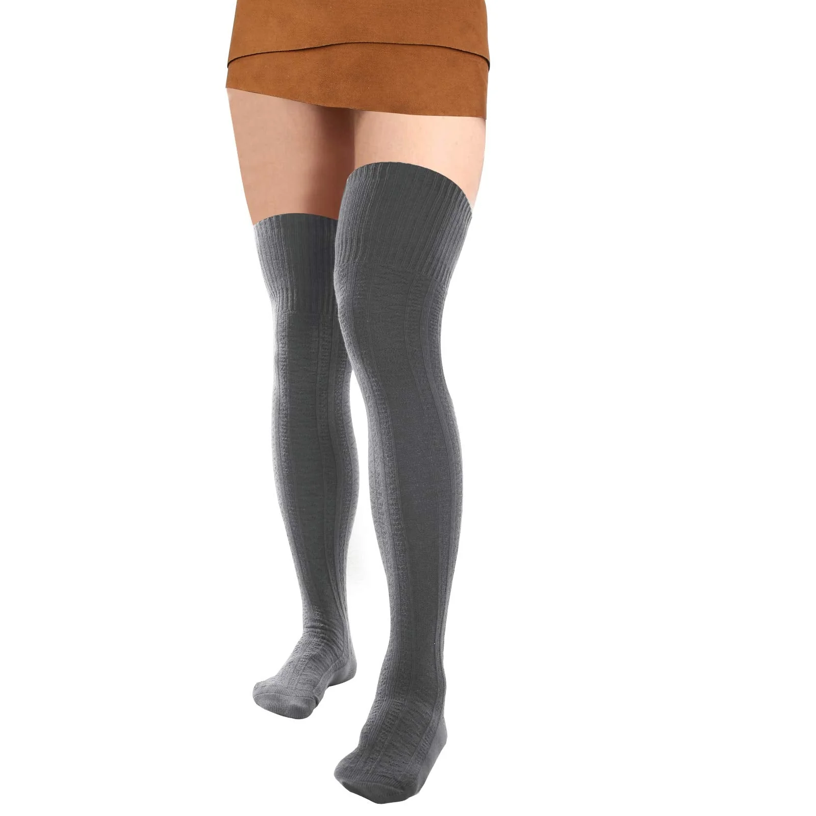Thigh High Socks Boot Sock Women-Dark Grey - Image 4
