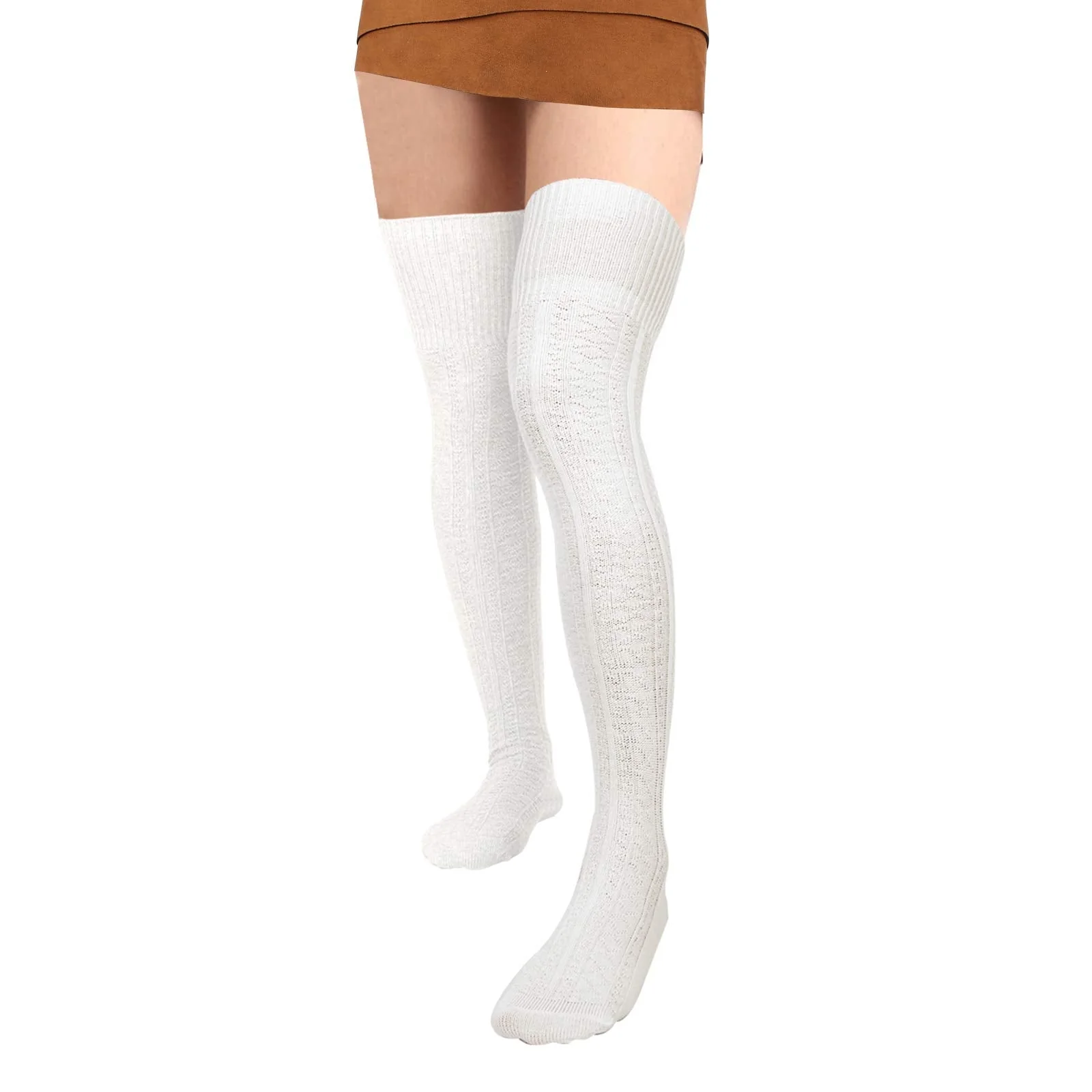 Thigh High Socks Boot Sock Women-White - Image 4