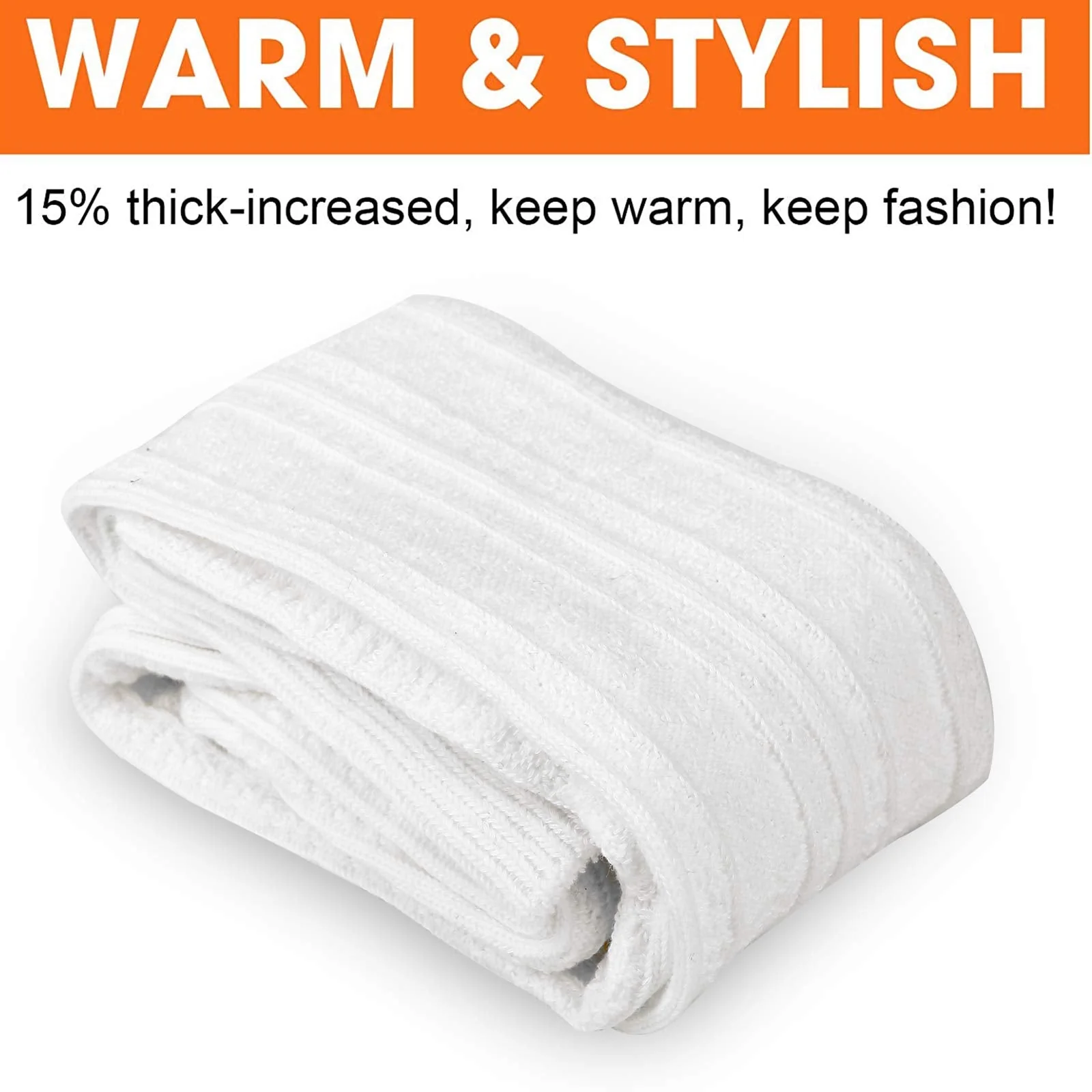 Thigh High Socks Boot Sock Women-White - Image 5