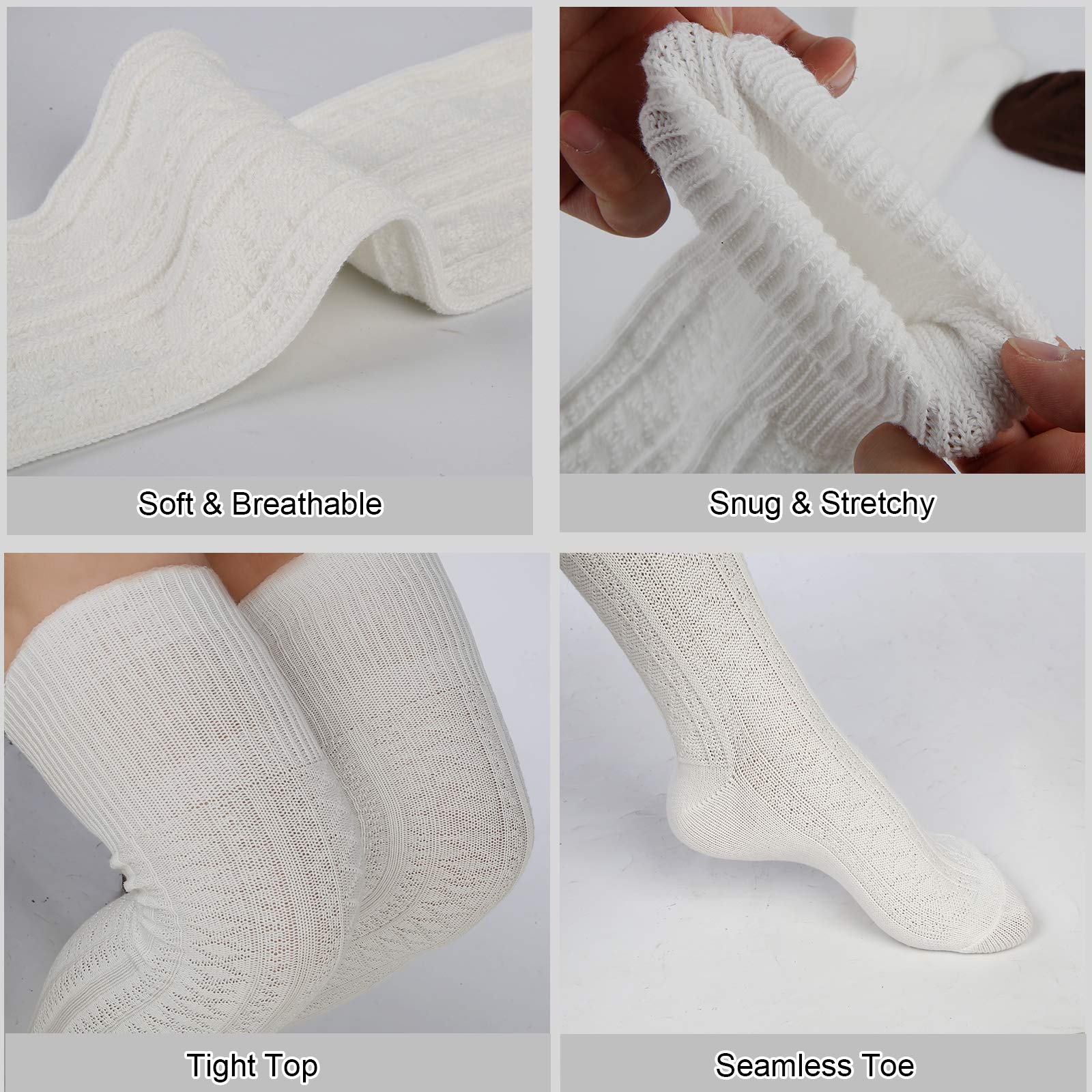 Thigh High Socks Boot Sock Women-White - Image 6