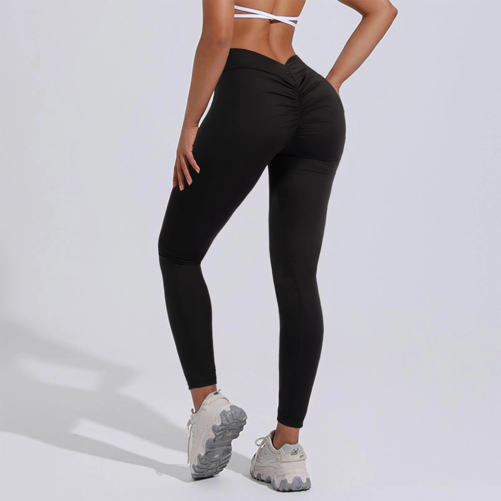 V Back Scrunch Leggings Soft Butt Lifting - Black - Image 6