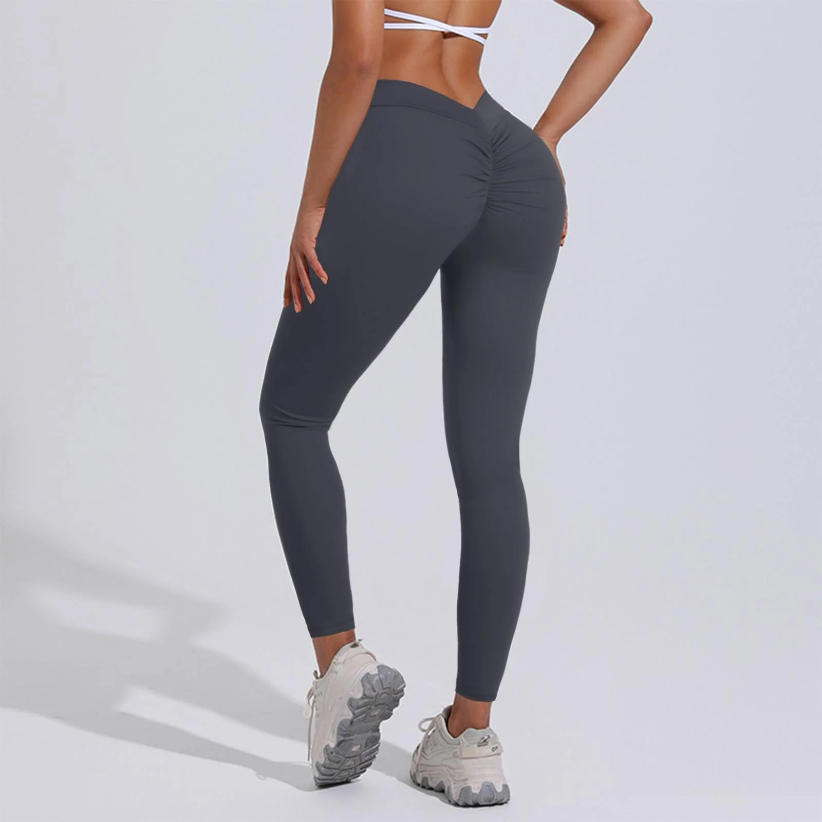V Back Scrunch Leggings Soft Butt Lifting - Grey - Image 4
