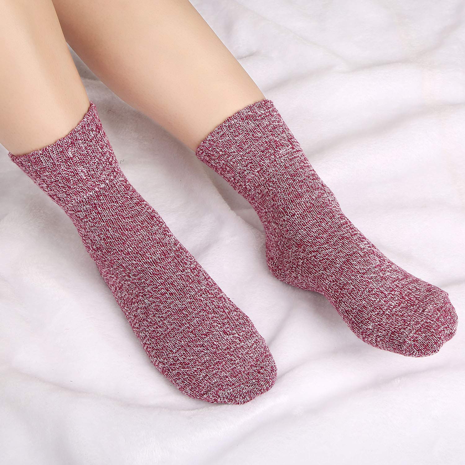 Warm Vintage Thick Knit Wool Crew Socks 5 Pack - Image 4