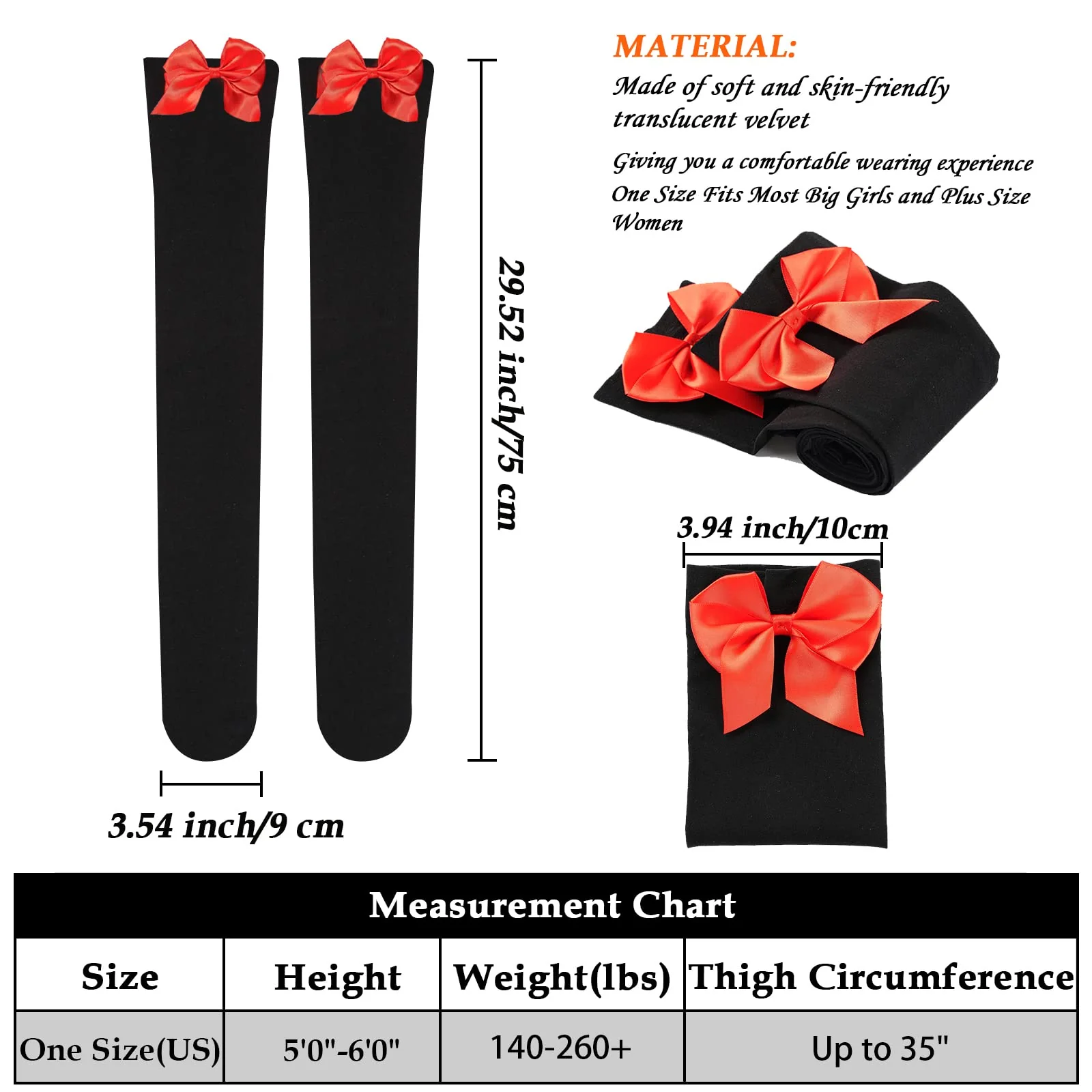 Women Plus Size Bow Thigh High Stockings-Black - Image 7