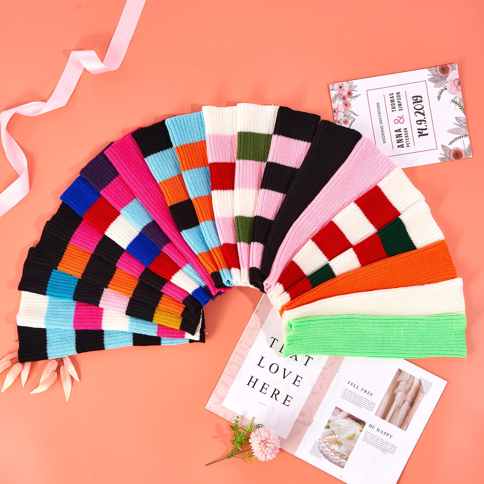 Womens Leg Warmers Neon Knitted for 80s Party Sports Yoga-Christmas white & Red - Image 3