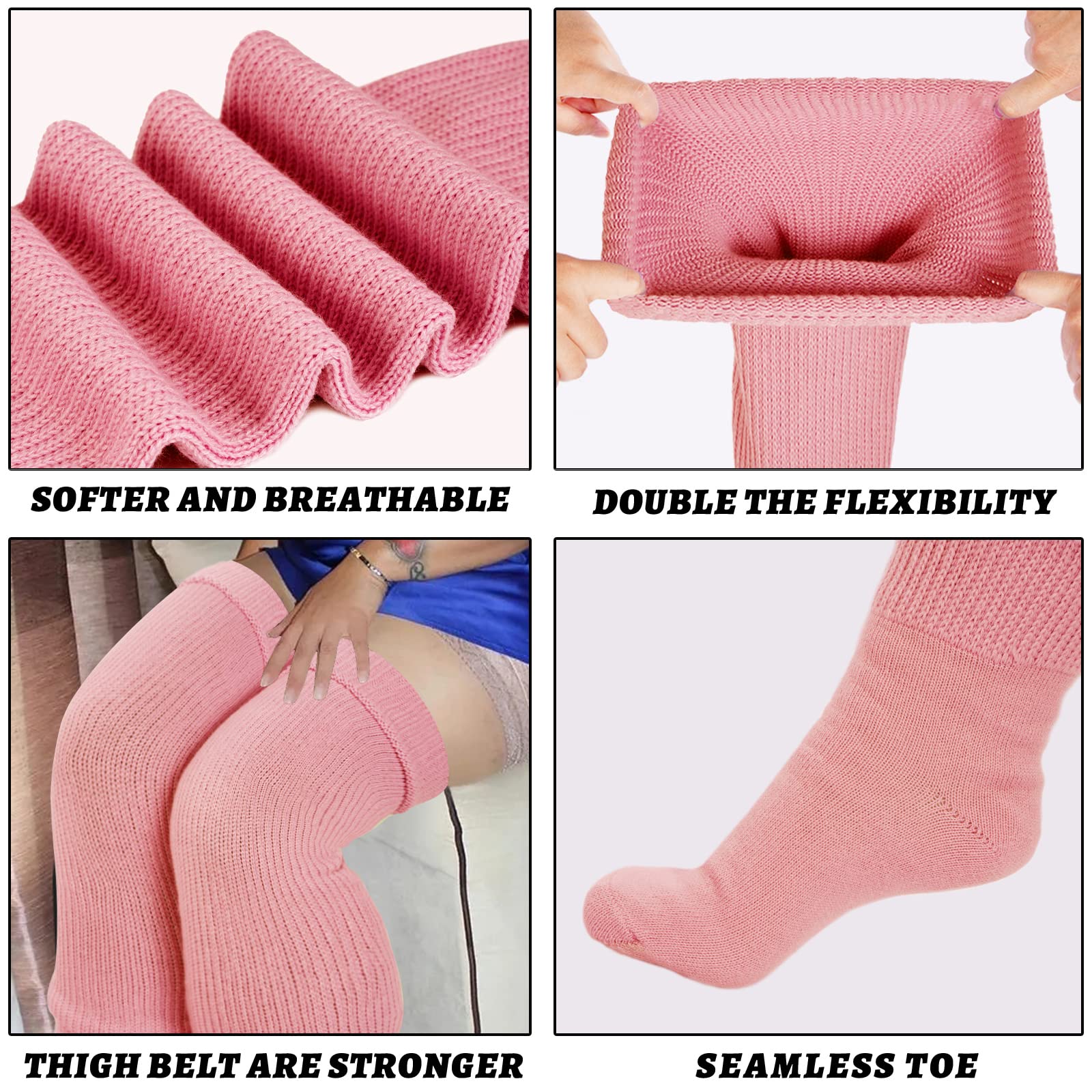 Womens Plus Size Thigh High Socks-Salmon Pink - Image 4