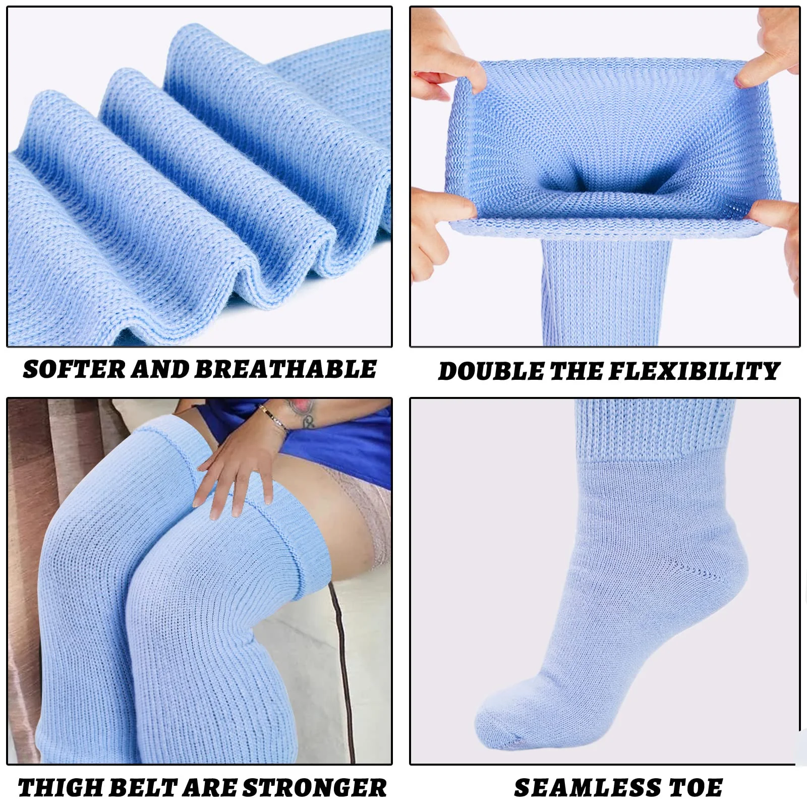 Womens Plus Size Thigh High Socks- Baby Blue - Image 4