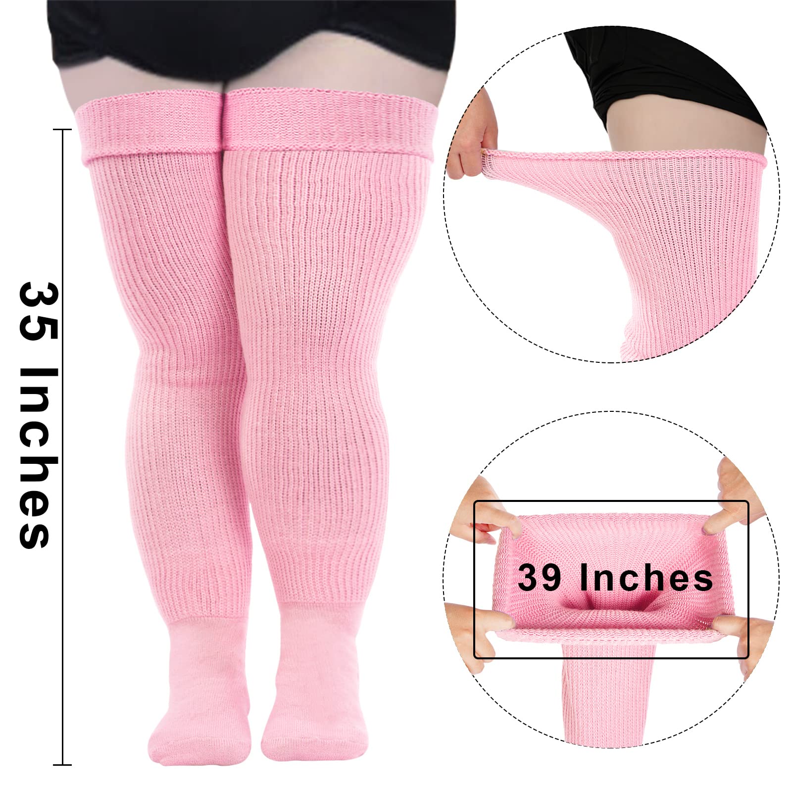 Womens Plus Size Thigh High Socks- Baby Pink - Image 4