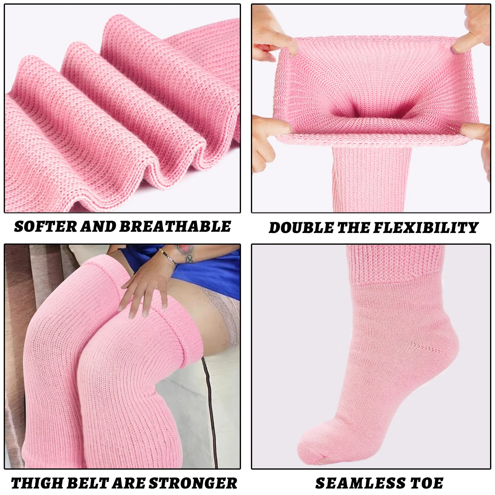 Womens Plus Size Thigh High Socks- Baby Pink - Image 6