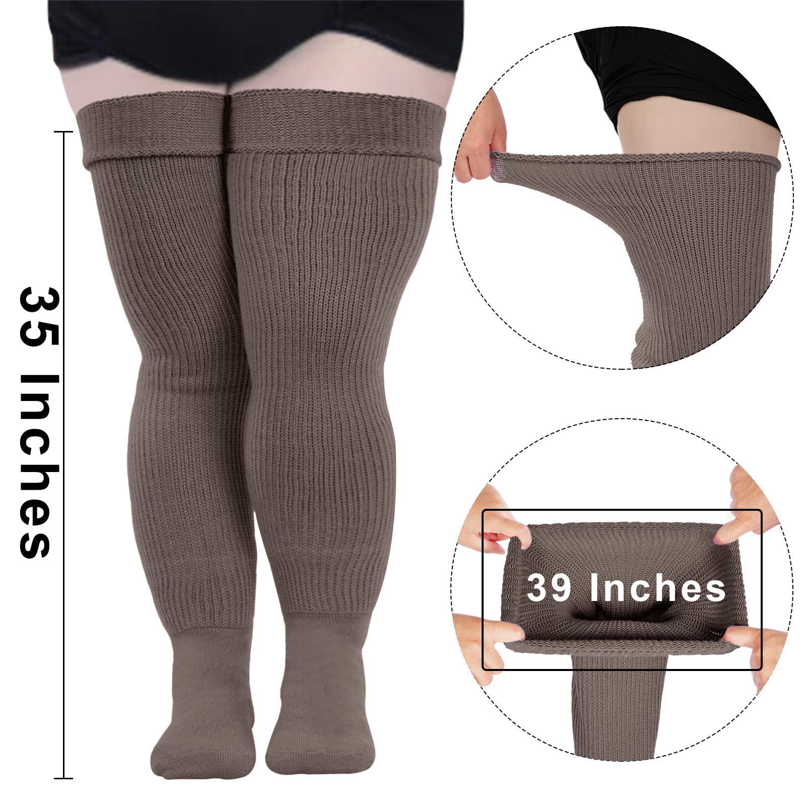 Womens Plus Size Thigh High Socks- Bean Paste - Image 3