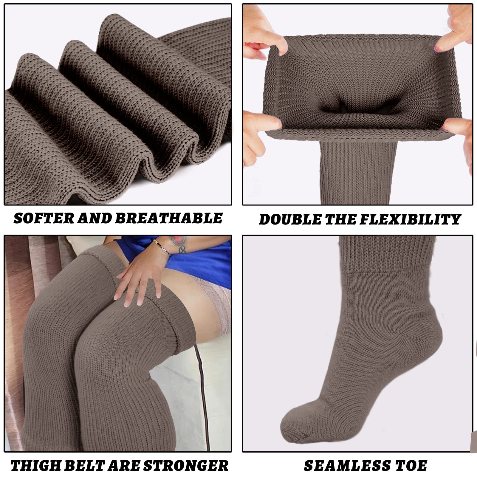 Womens Plus Size Thigh High Socks- Bean Paste - Image 5